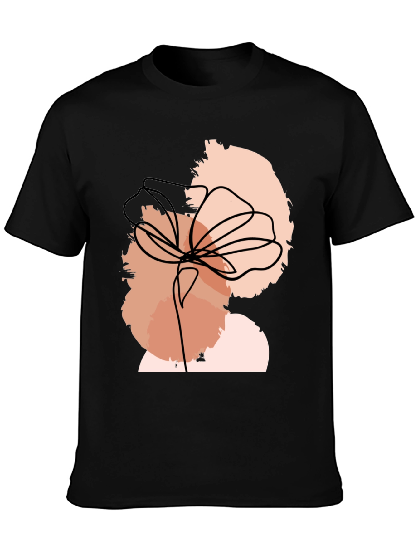 Abstract Floral Line Art Black T-Shirt