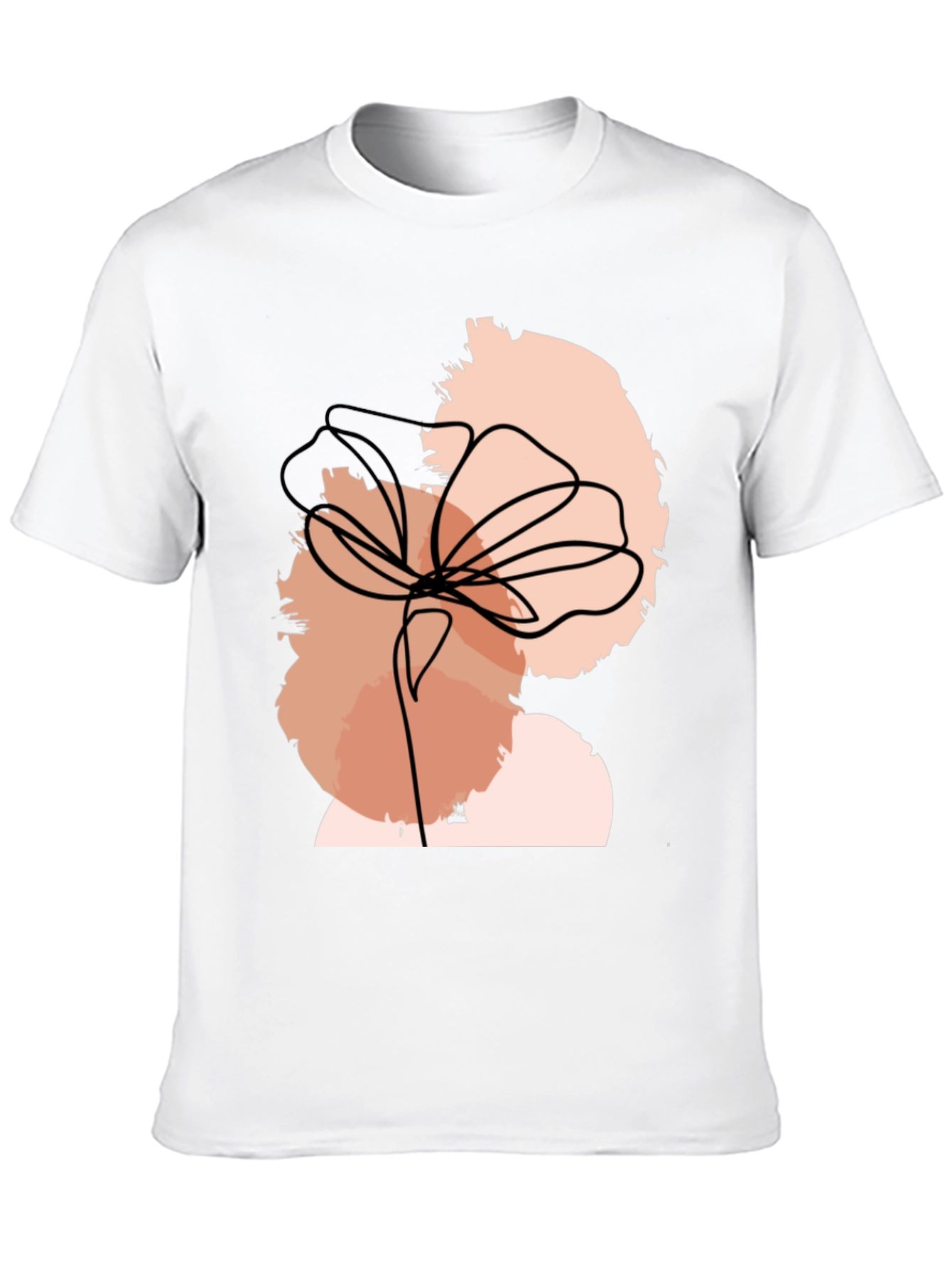 Abstract Floral Line Art Black T-Shirt