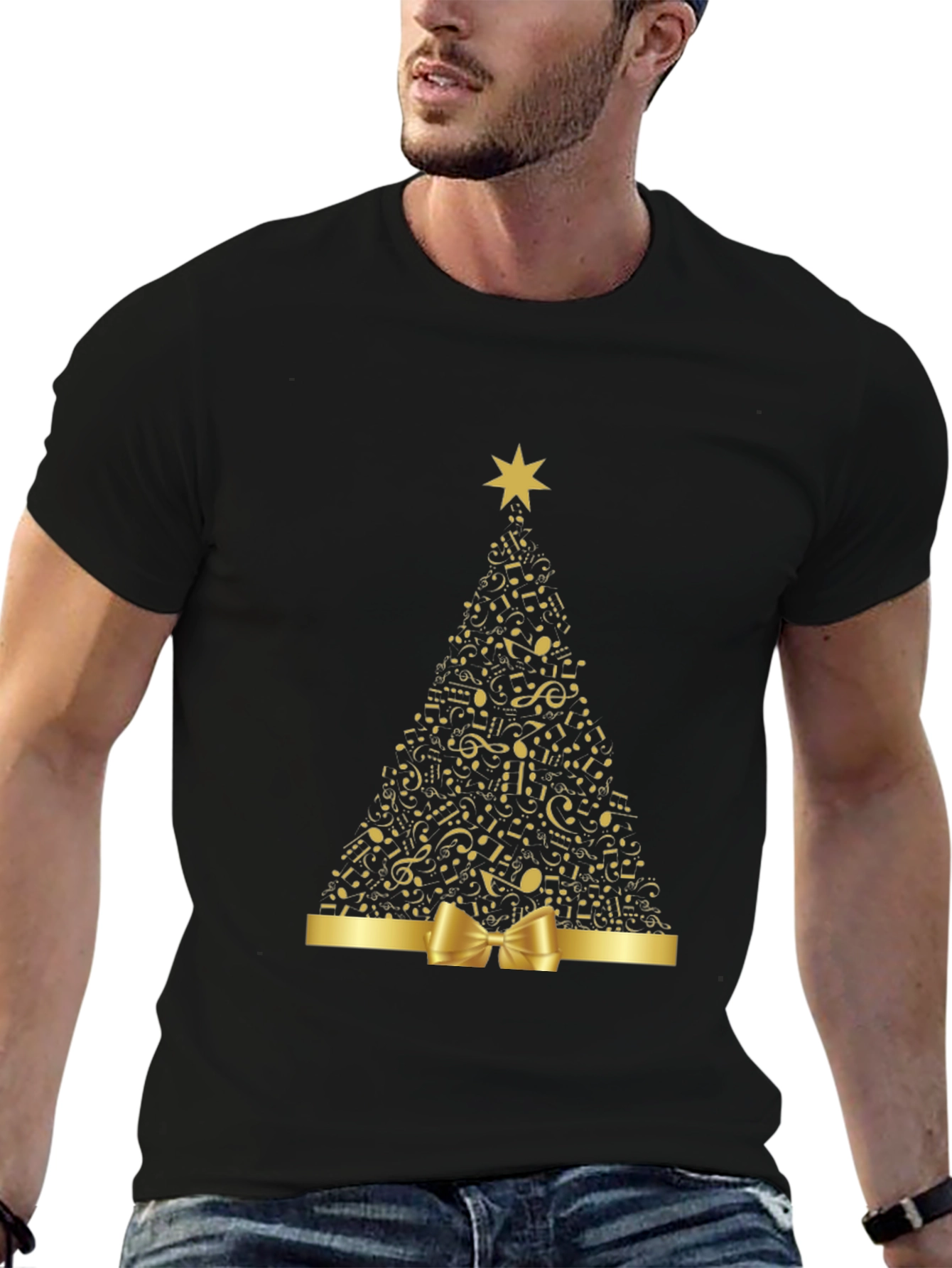 Musical Notes Christmas Tree Graphic T-Shirt