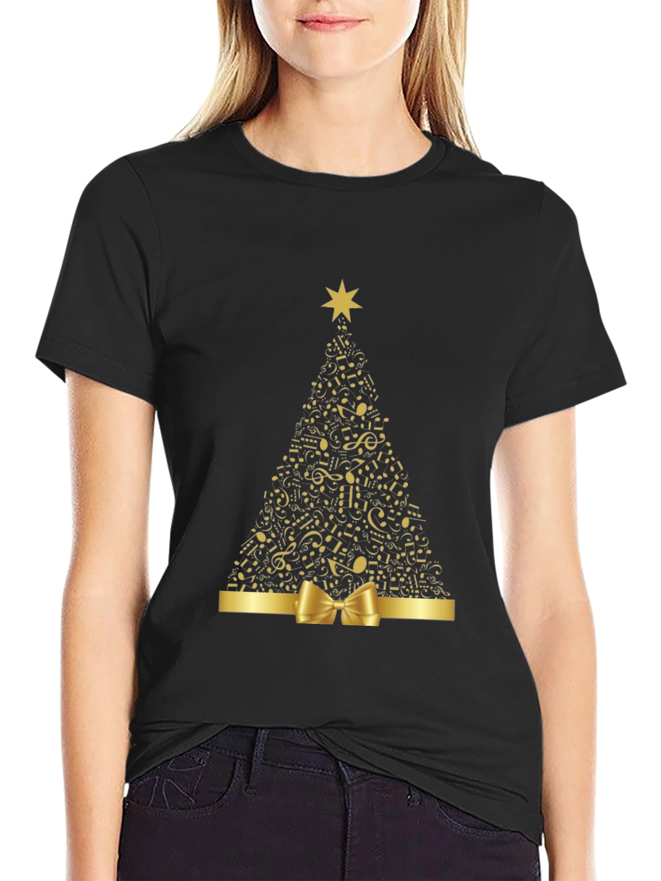 Musical Notes Christmas Tree Graphic T-Shirt