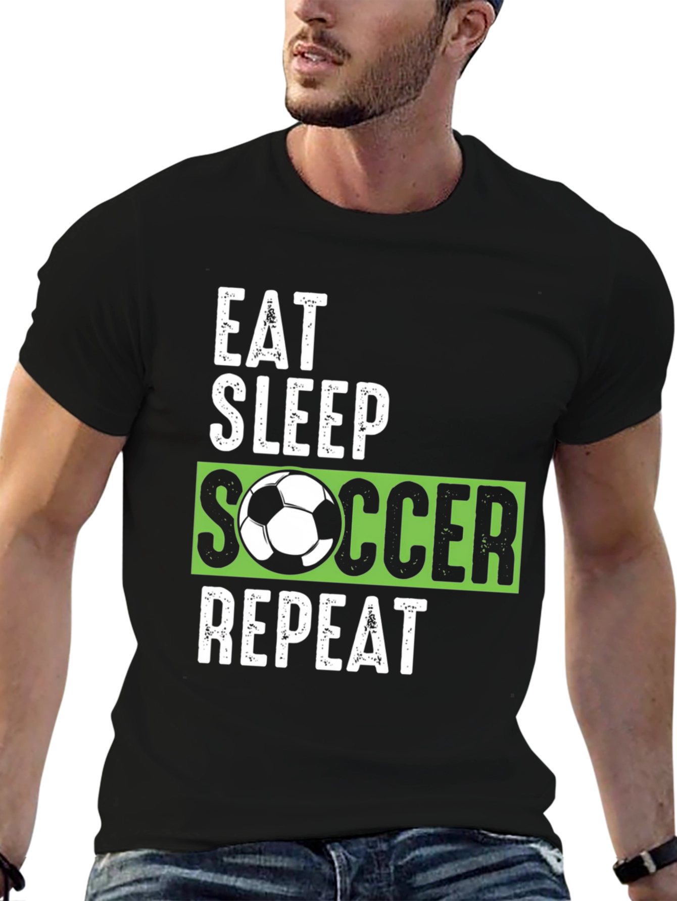 Eat Sleep Soccer Repeat Black Graphic Tee