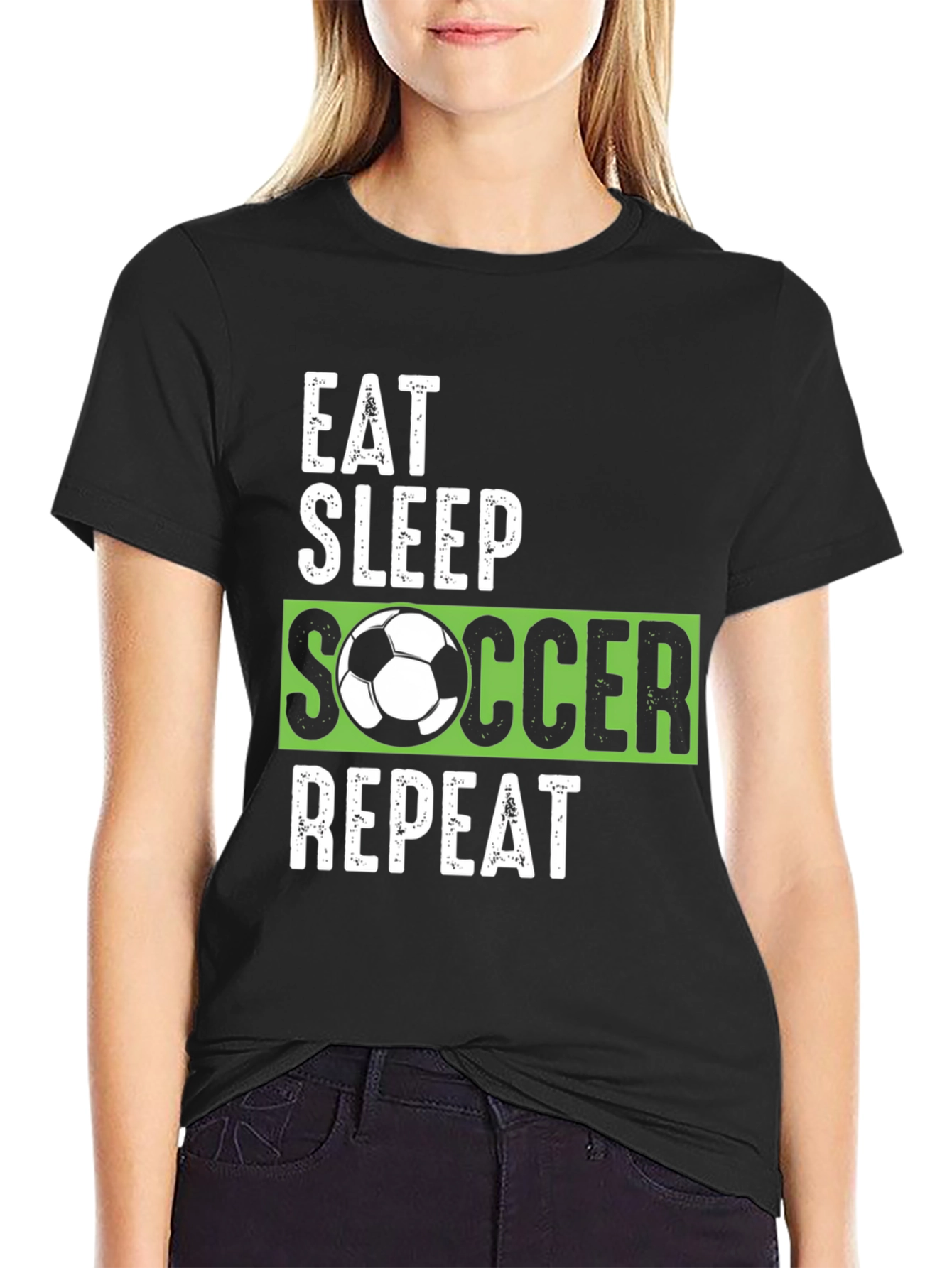 Eat Sleep Soccer Repeat Black Graphic Tee