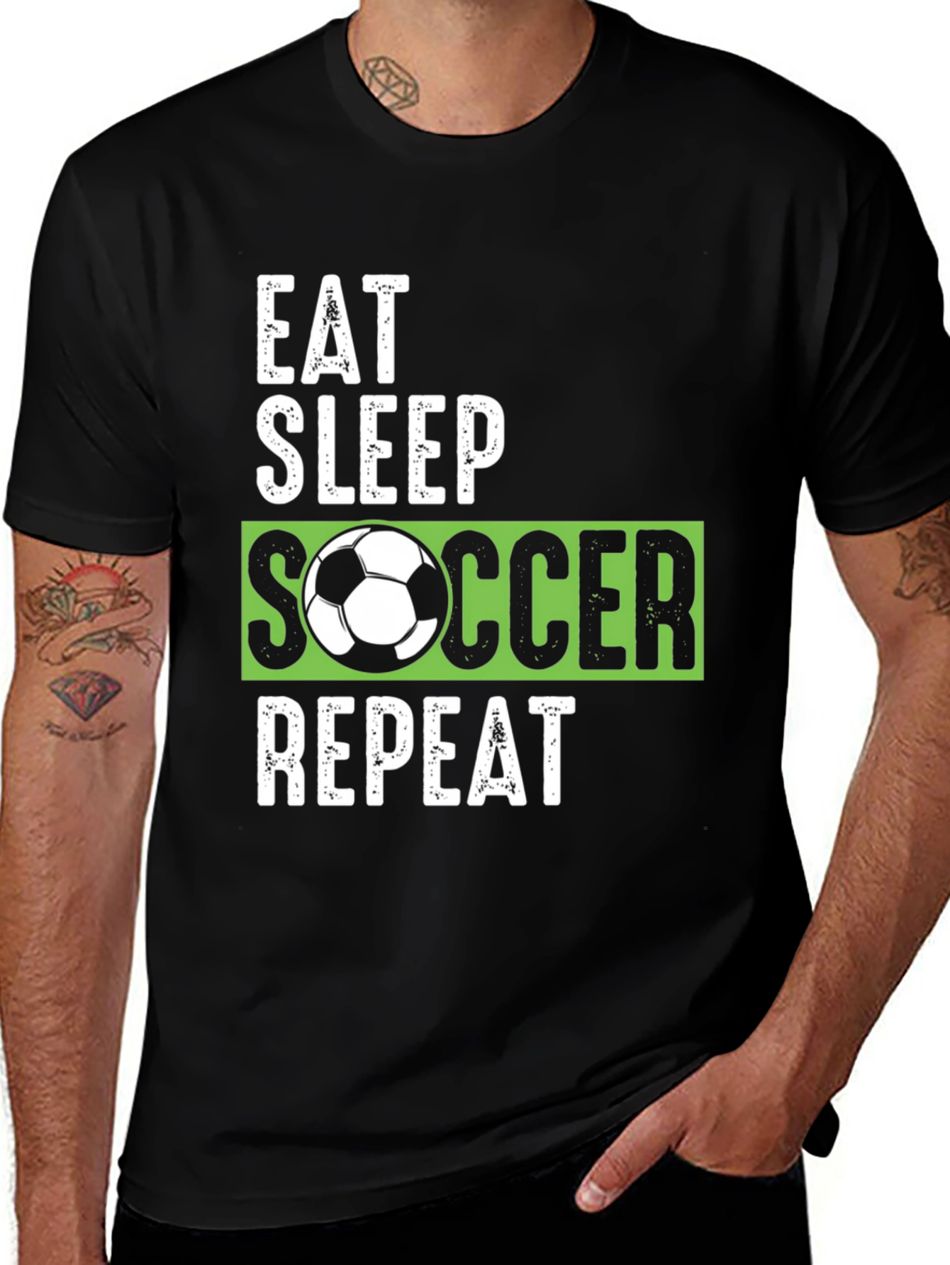 Eat Sleep Soccer Repeat Black Graphic Tee