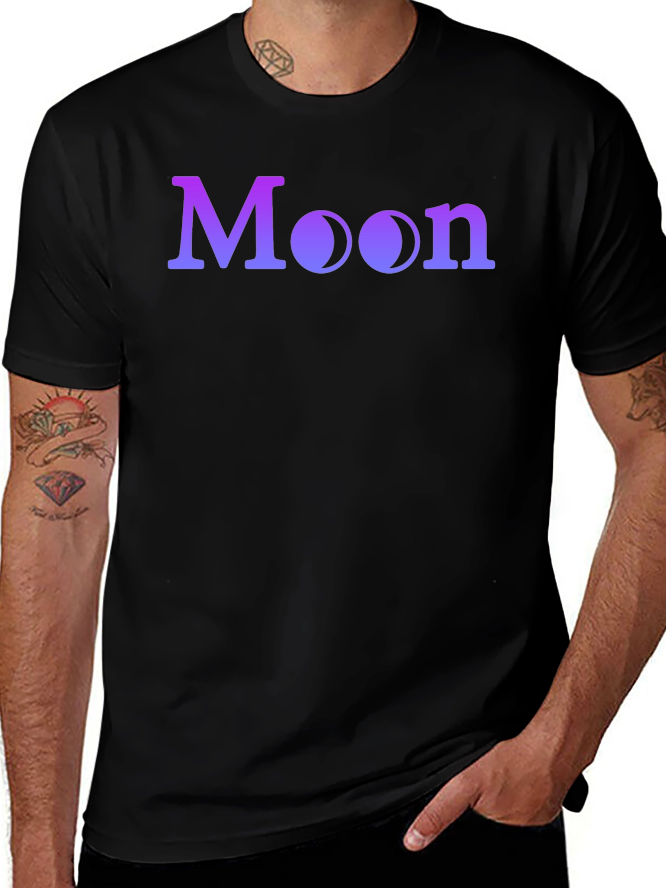 Moon Phases Graphic T-Shirt - Black Cotton Blend
