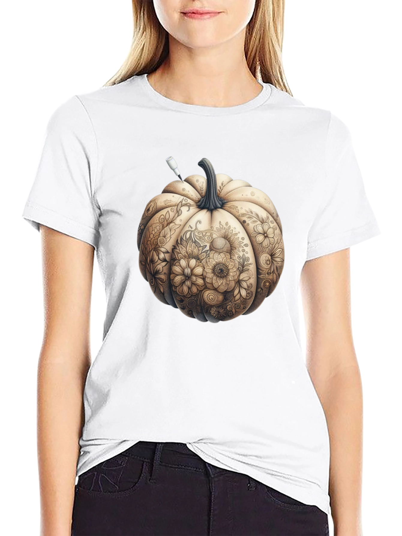 Floral Pumpkin Graphic Tee - Fall Style