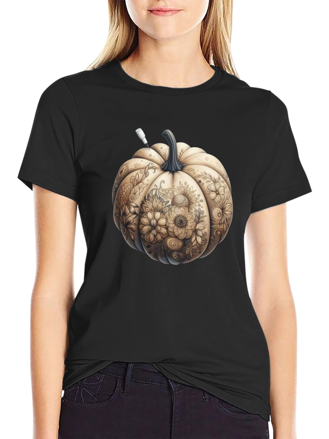 Floral Pumpkin Graphic Tee - Fall Style