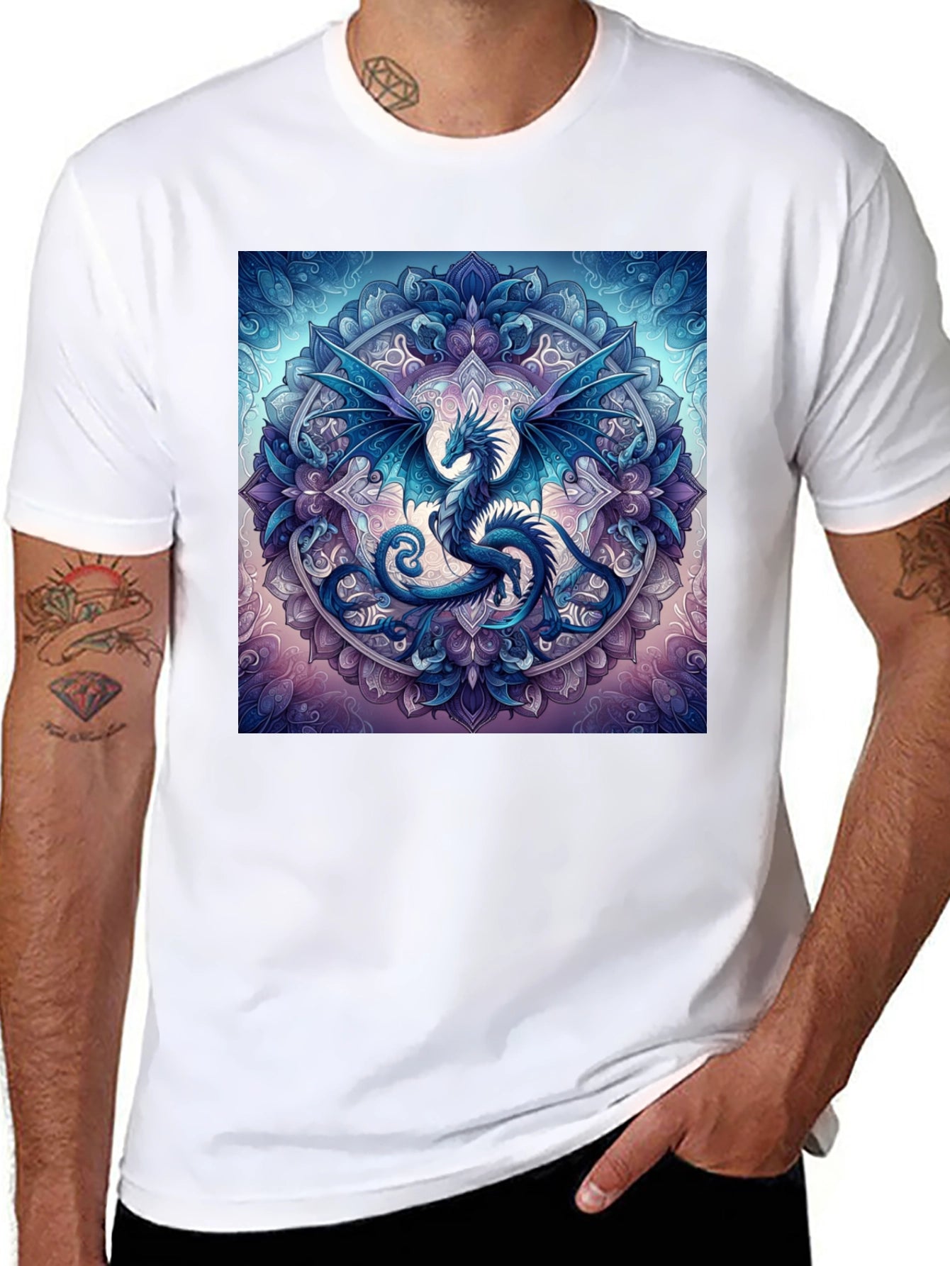 Dragon Mandala Graphic Tee - Fantasy Style