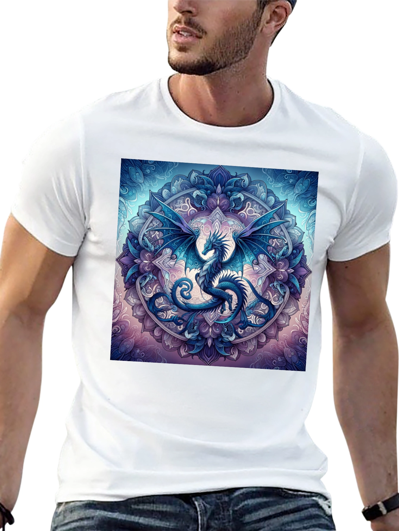 Dragon Mandala Graphic Tee - Fantasy Style