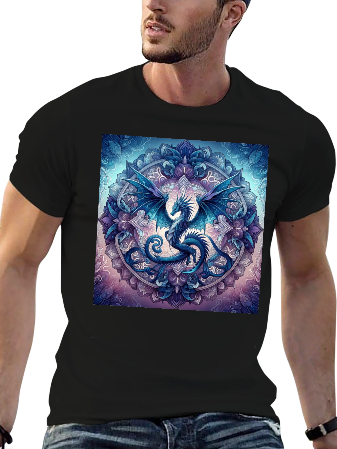 Dragon Mandala Graphic Tee - Fantasy Style