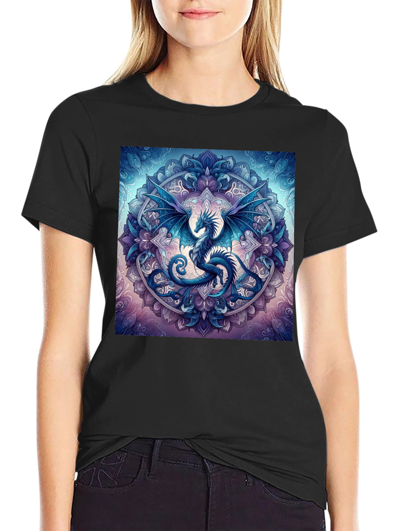 Dragon Mandala Graphic Tee - Fantasy Style