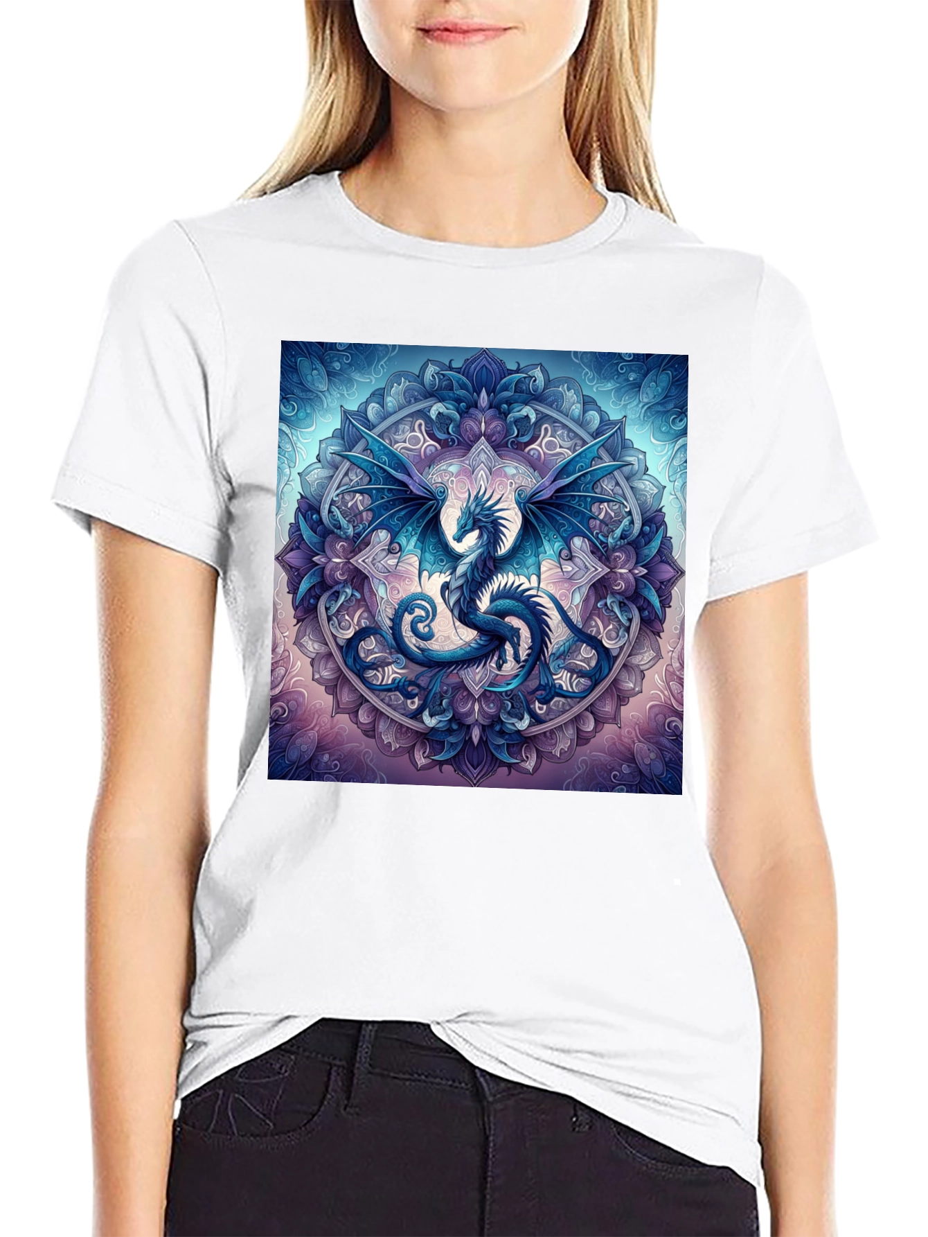 Dragon Mandala Graphic Tee - Fantasy Style
