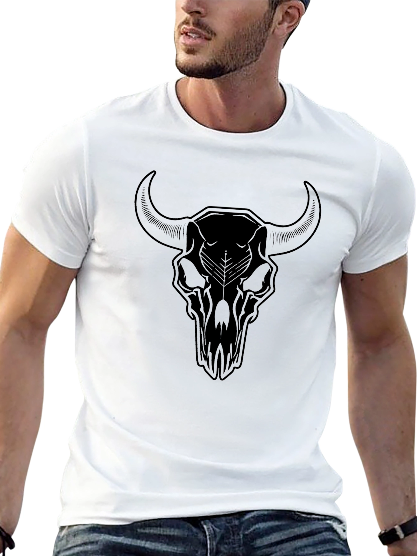 Bull Skull Graphic Tee - Black Cotton T-Shirt