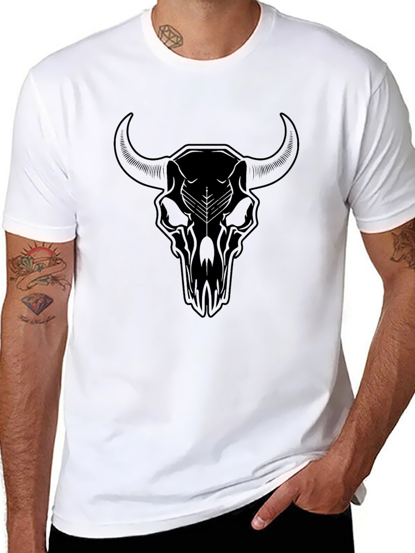 Bull Skull Graphic Tee - Black Cotton T-Shirt