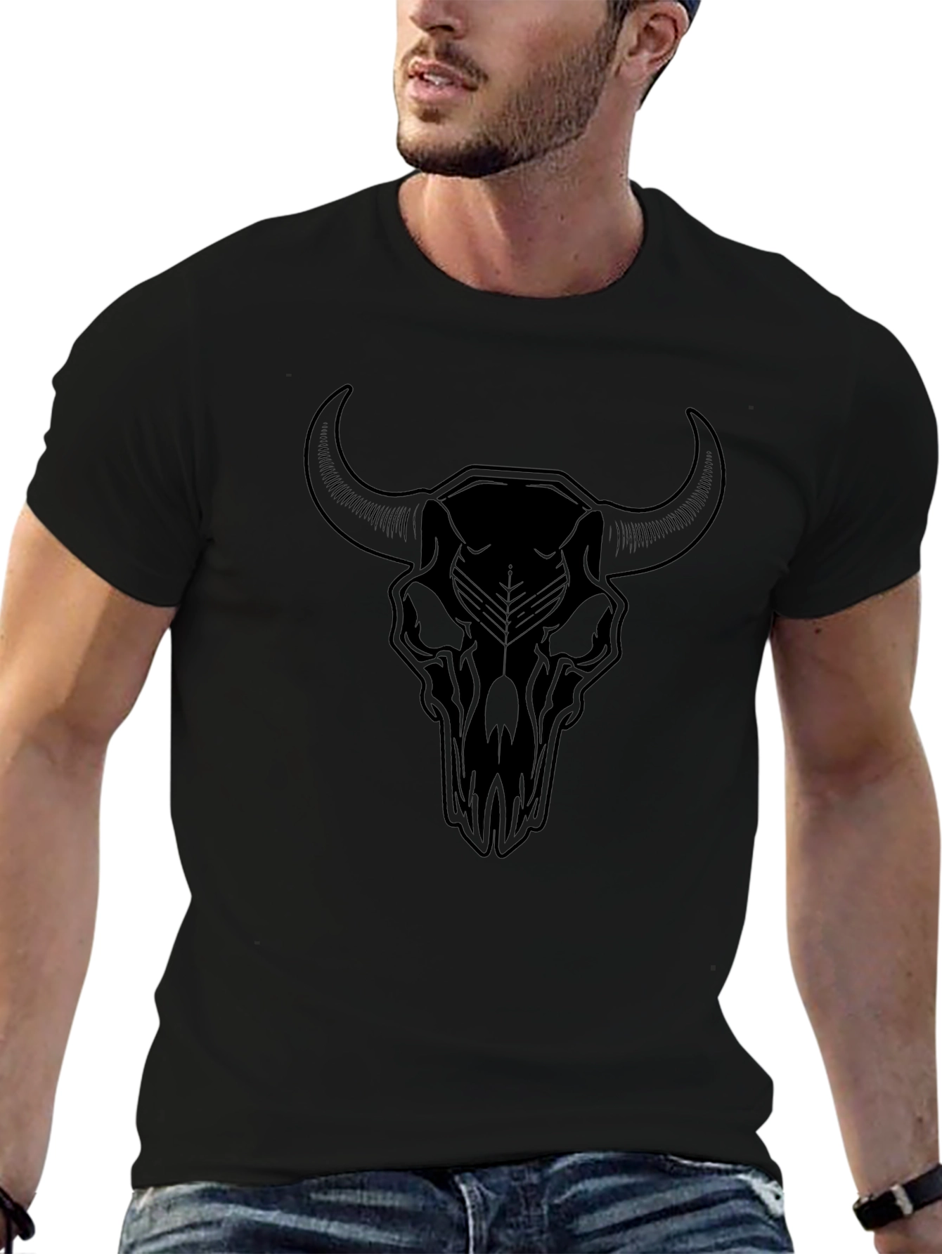 Bull Skull Graphic Tee - Black Cotton T-Shirt