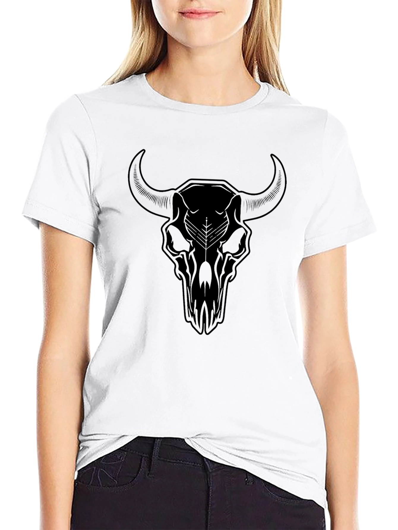 Bull Skull Graphic Tee - Black Cotton T-Shirt