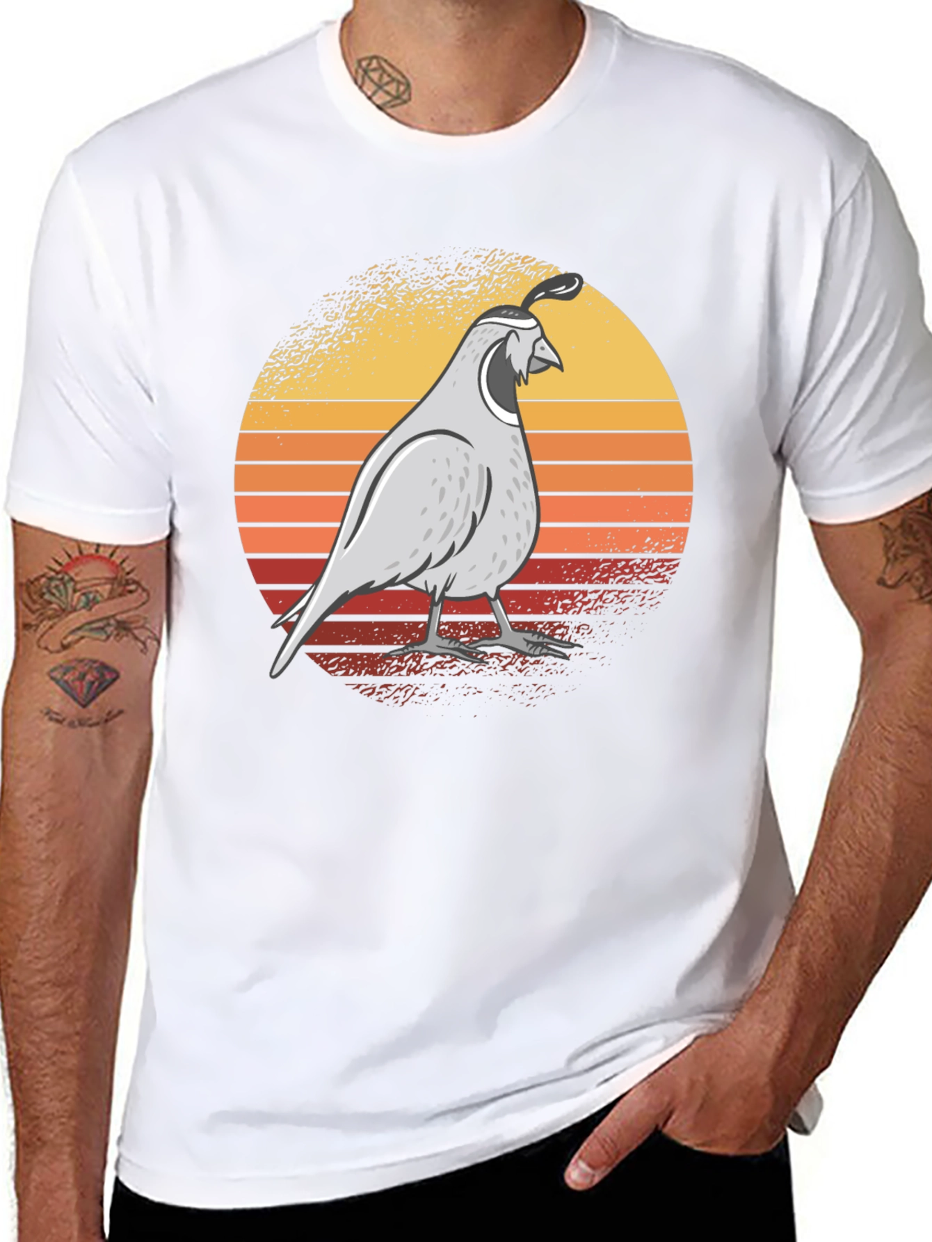 Quail Sunset Graphic Tee - Retro Style