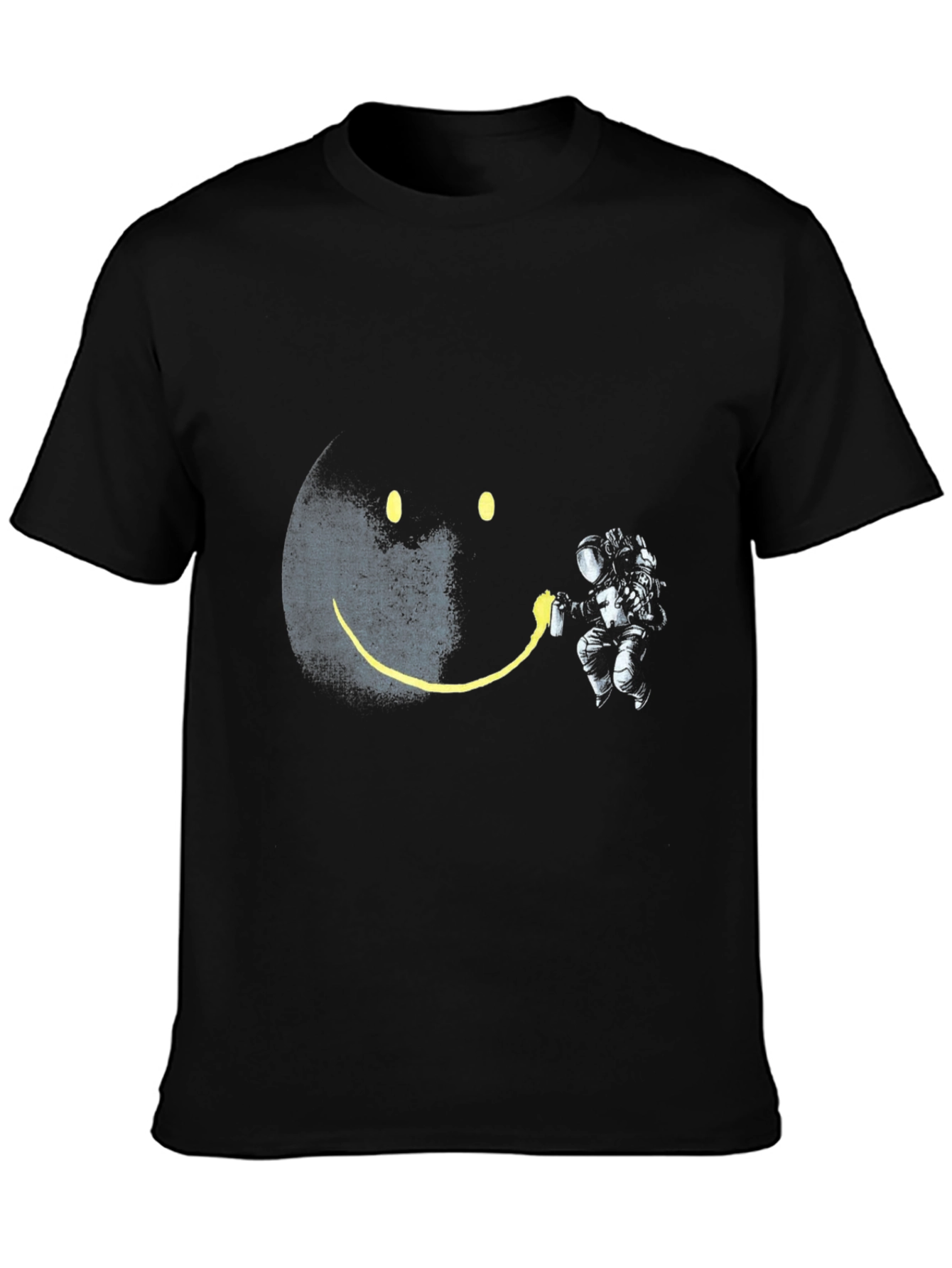 Astronaut Smiley Face Black T-Shirt