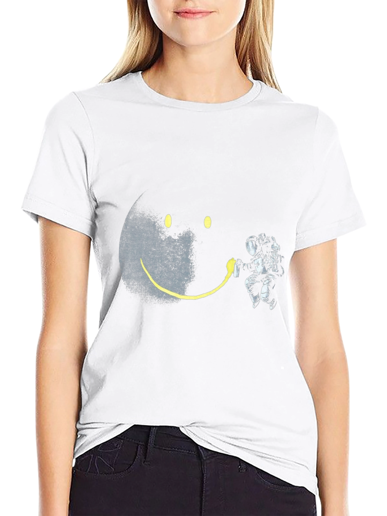Astronaut Smiley Face Black T-Shirt