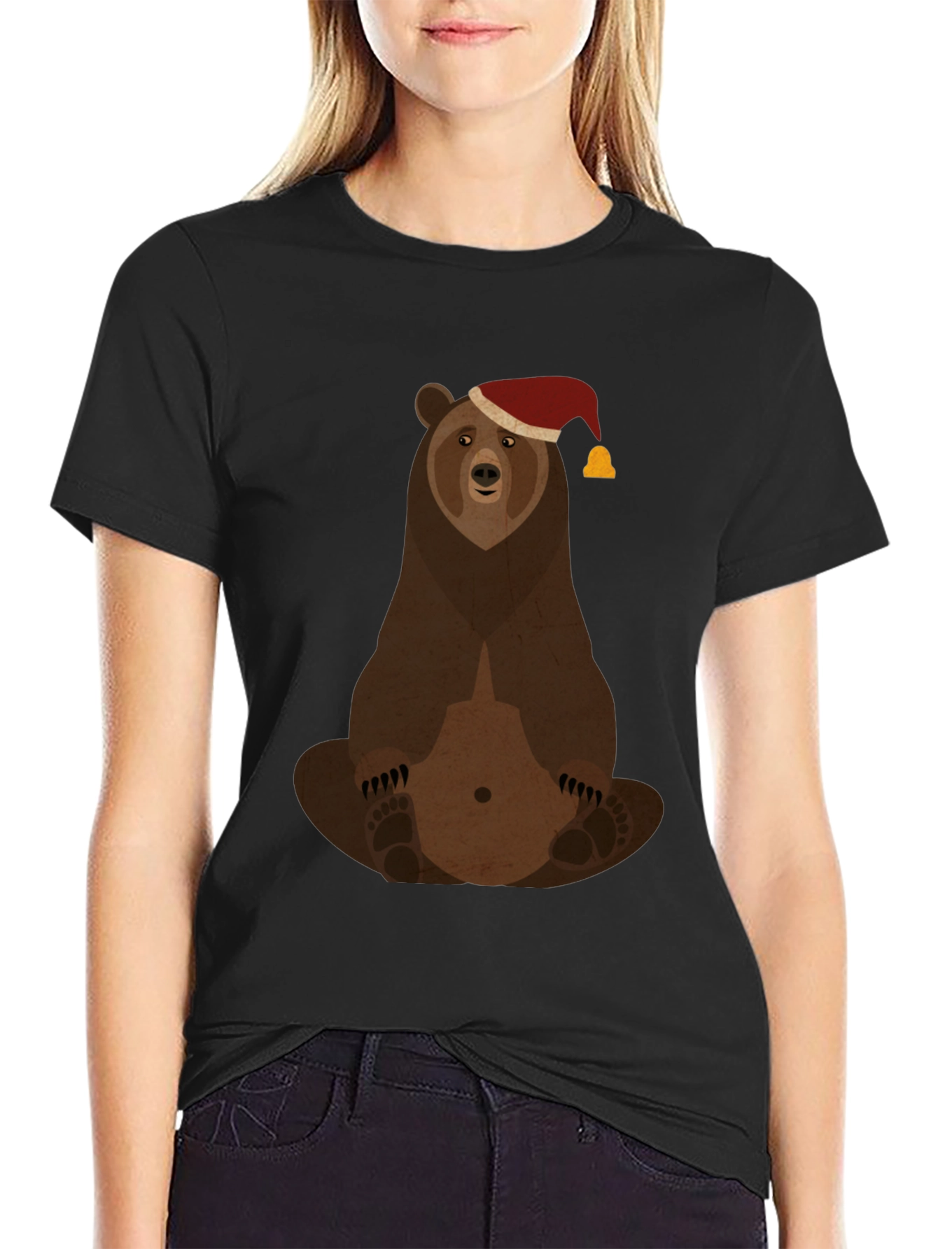Bear with Santa Hat Graphic Tee