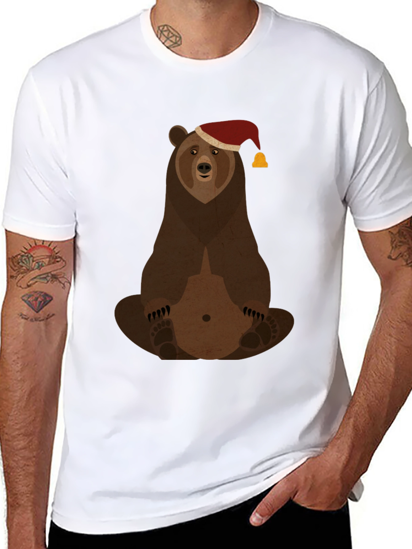 Bear with Santa Hat Graphic Tee