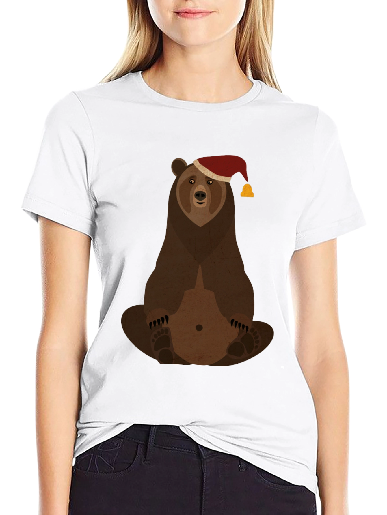 Bear with Santa Hat Graphic Tee