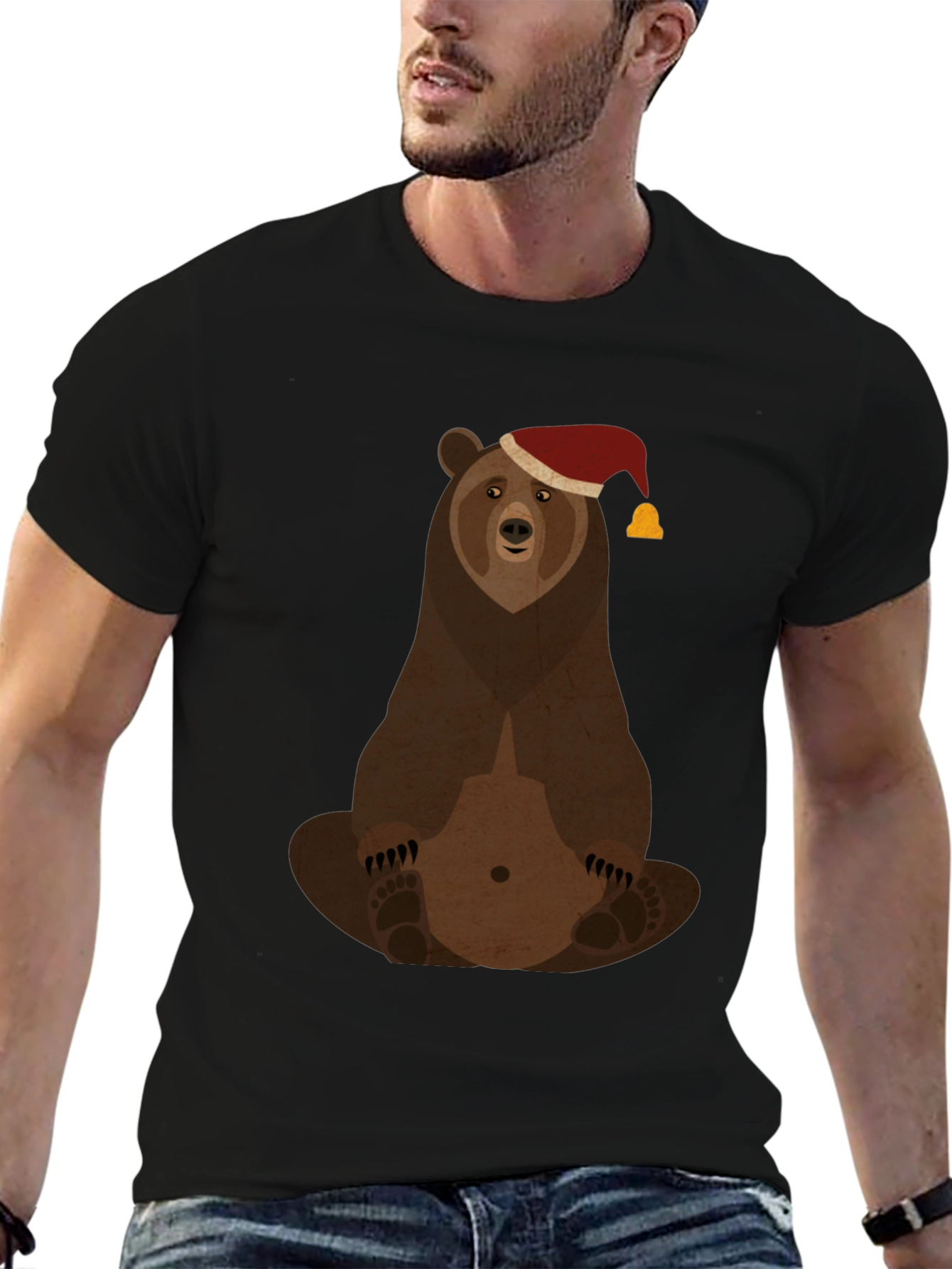Bear with Santa Hat Graphic Tee