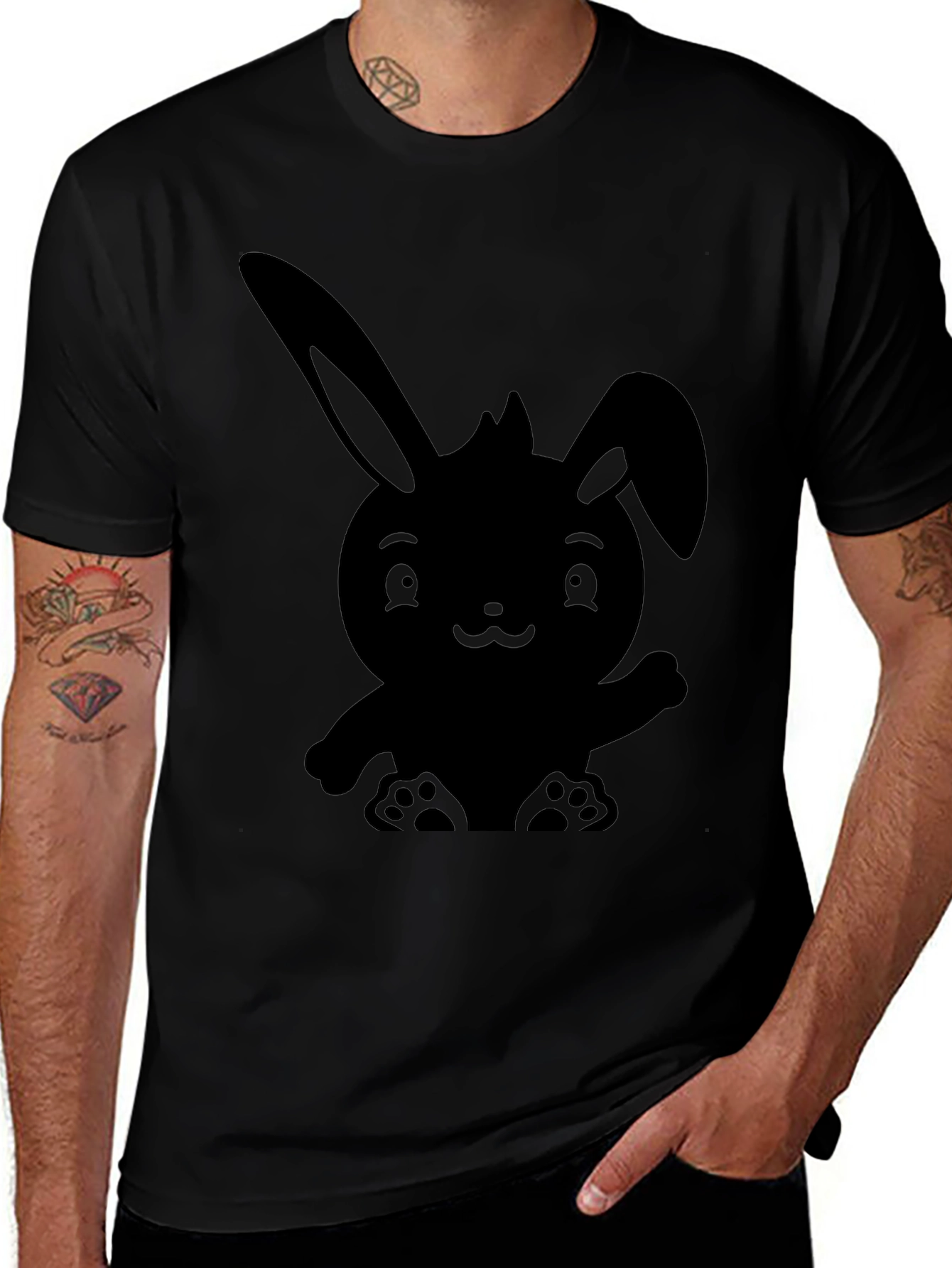 Cute Bunny Graphic Tee - Black Cotton T-Shirt