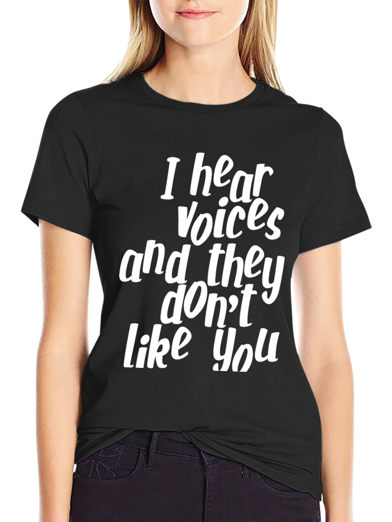 Humorous Black T-Shirt: I Hear Voices