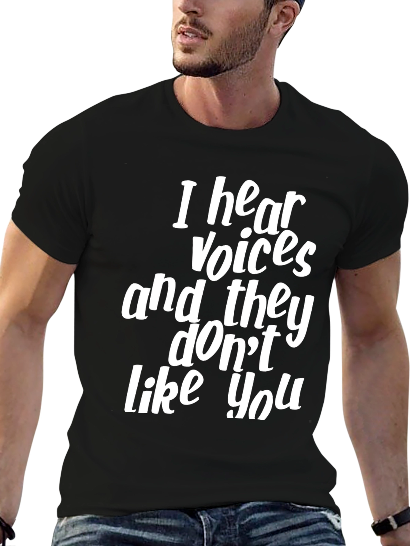 Humorous Black T-Shirt: I Hear Voices