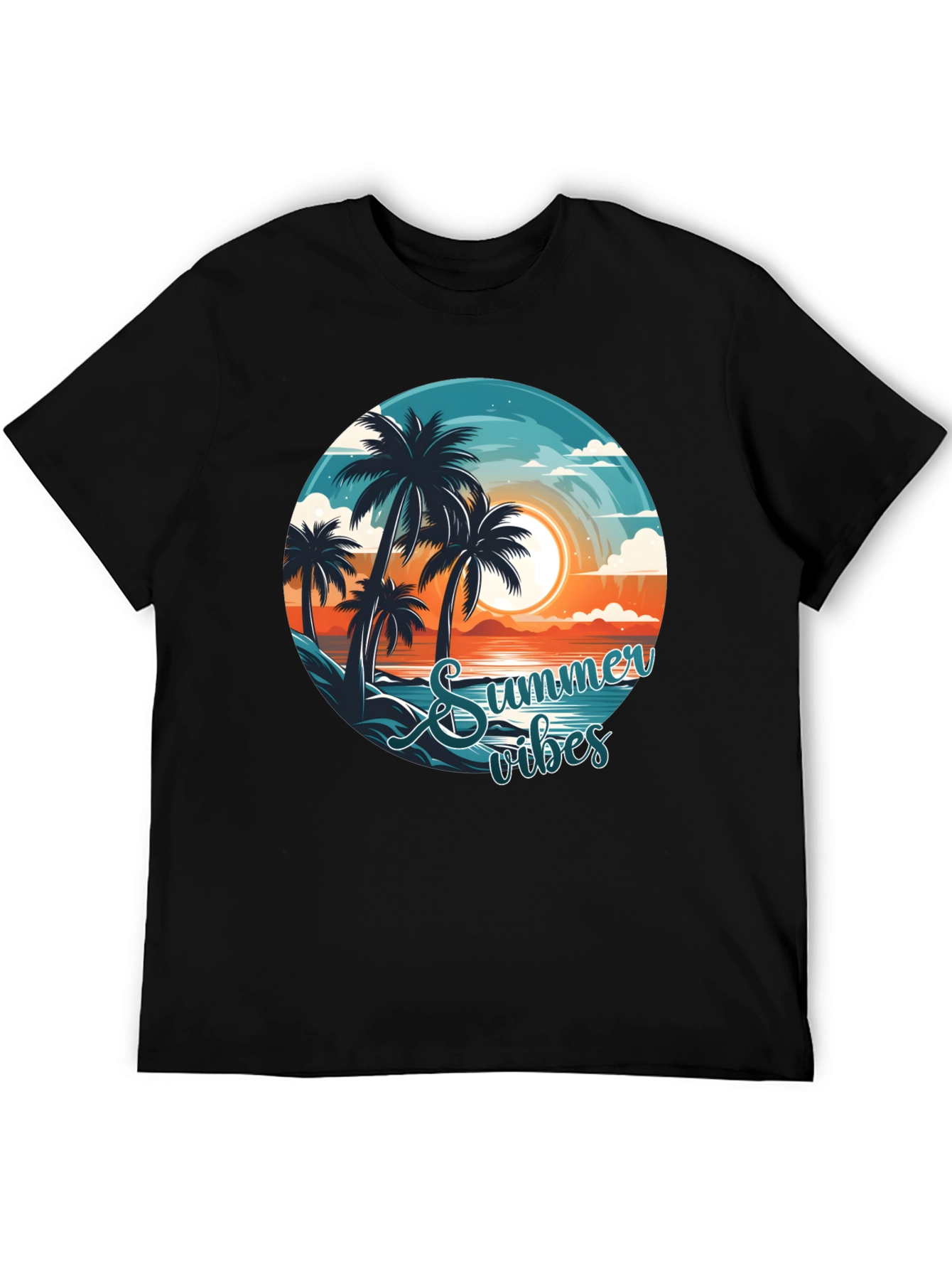 Summer Vibes Graphic Tee - Beach Palm Tree Design