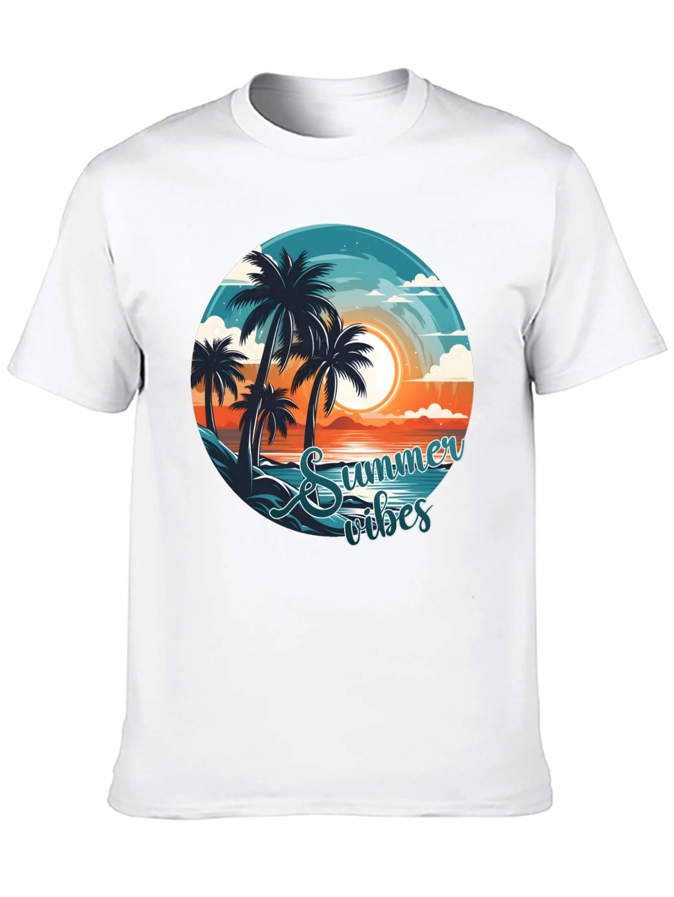 Summer Vibes Graphic Tee - Beach Palm Tree Design