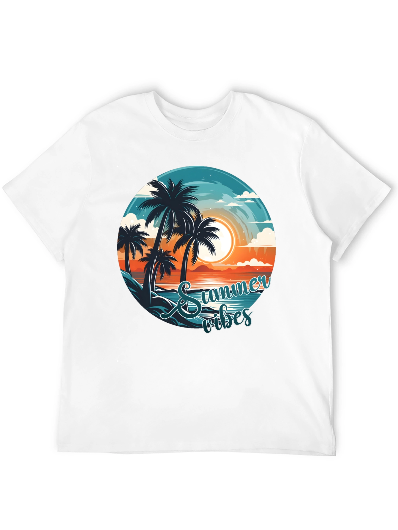 Summer Vibes Graphic Tee - Beach Palm Tree Design