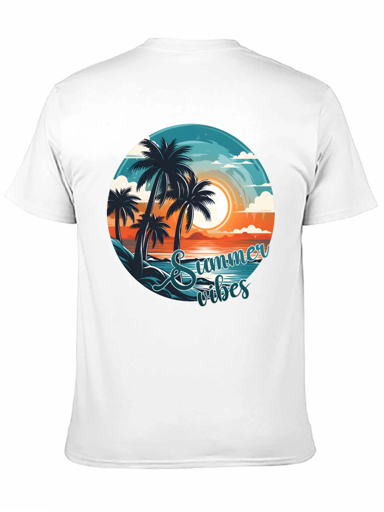 Summer Vibes Graphic Tee - Beach Palm Tree Design