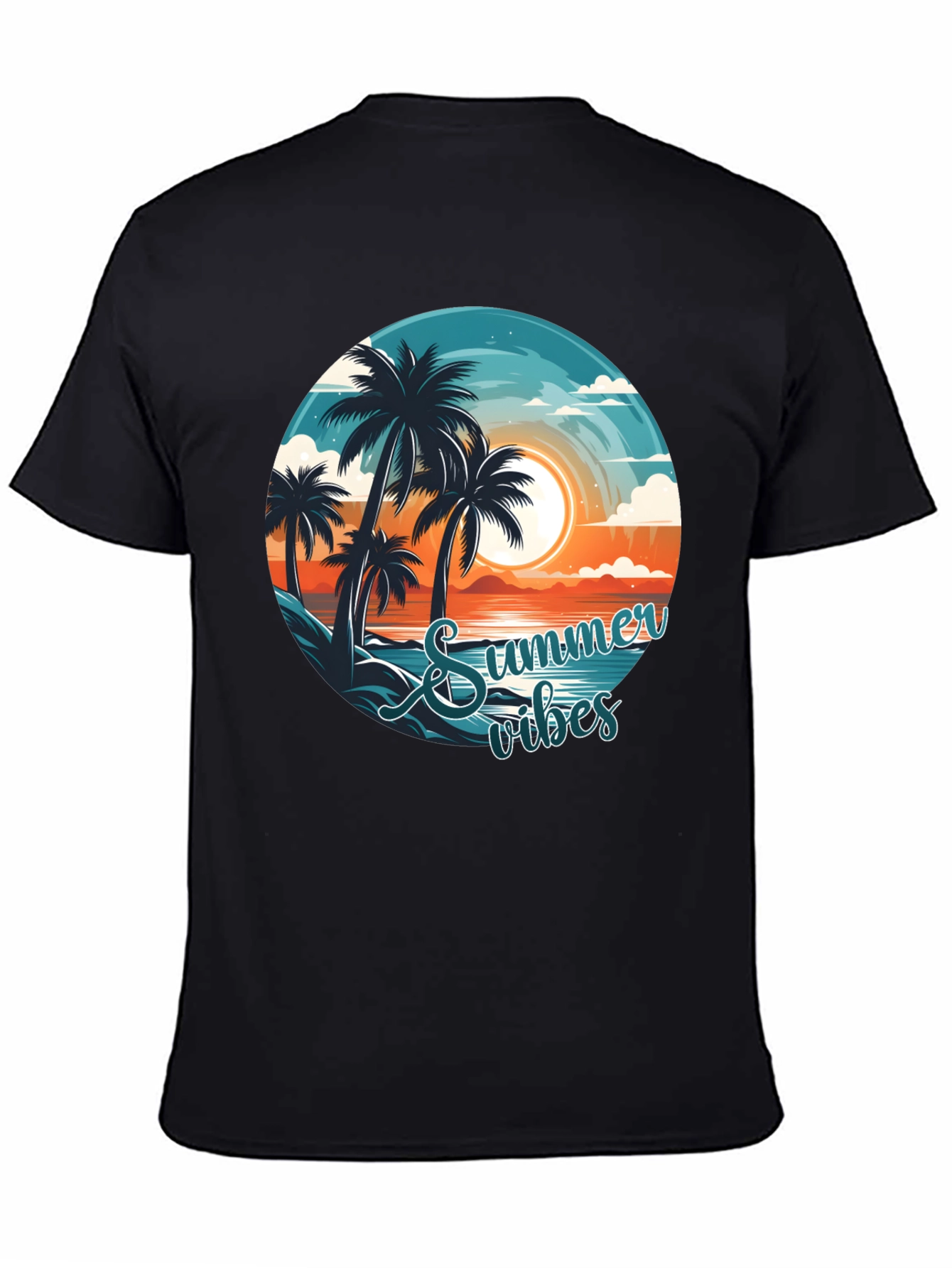 Summer Vibes Graphic Tee - Beach Palm Tree Design