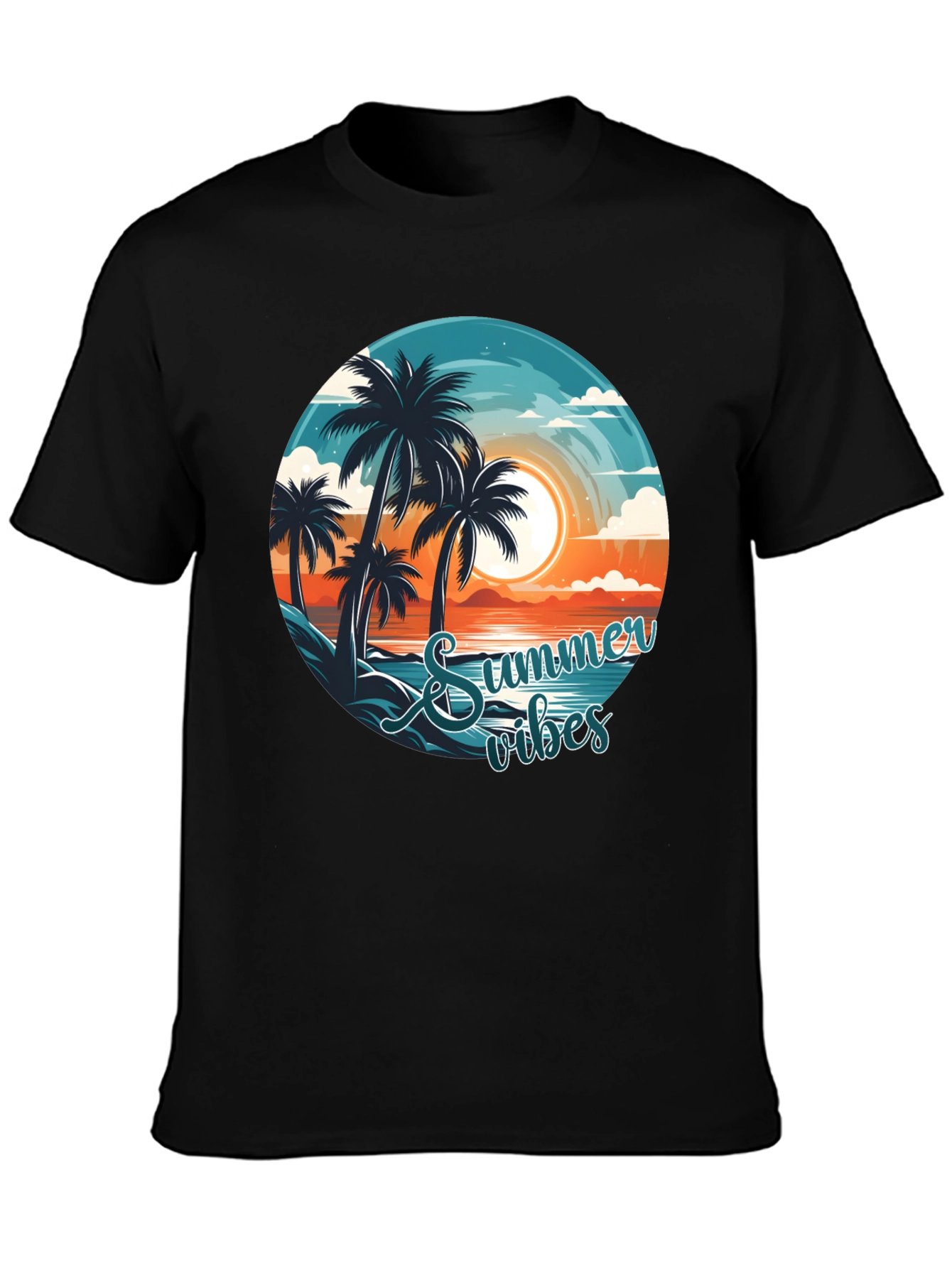 Summer Vibes Graphic Tee - Beach Palm Tree Design