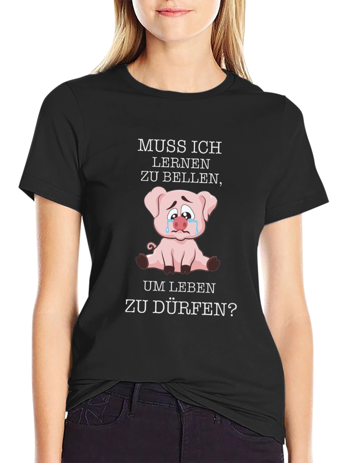 Muss Ich Lernen Pig Graphic Black T-Shirt