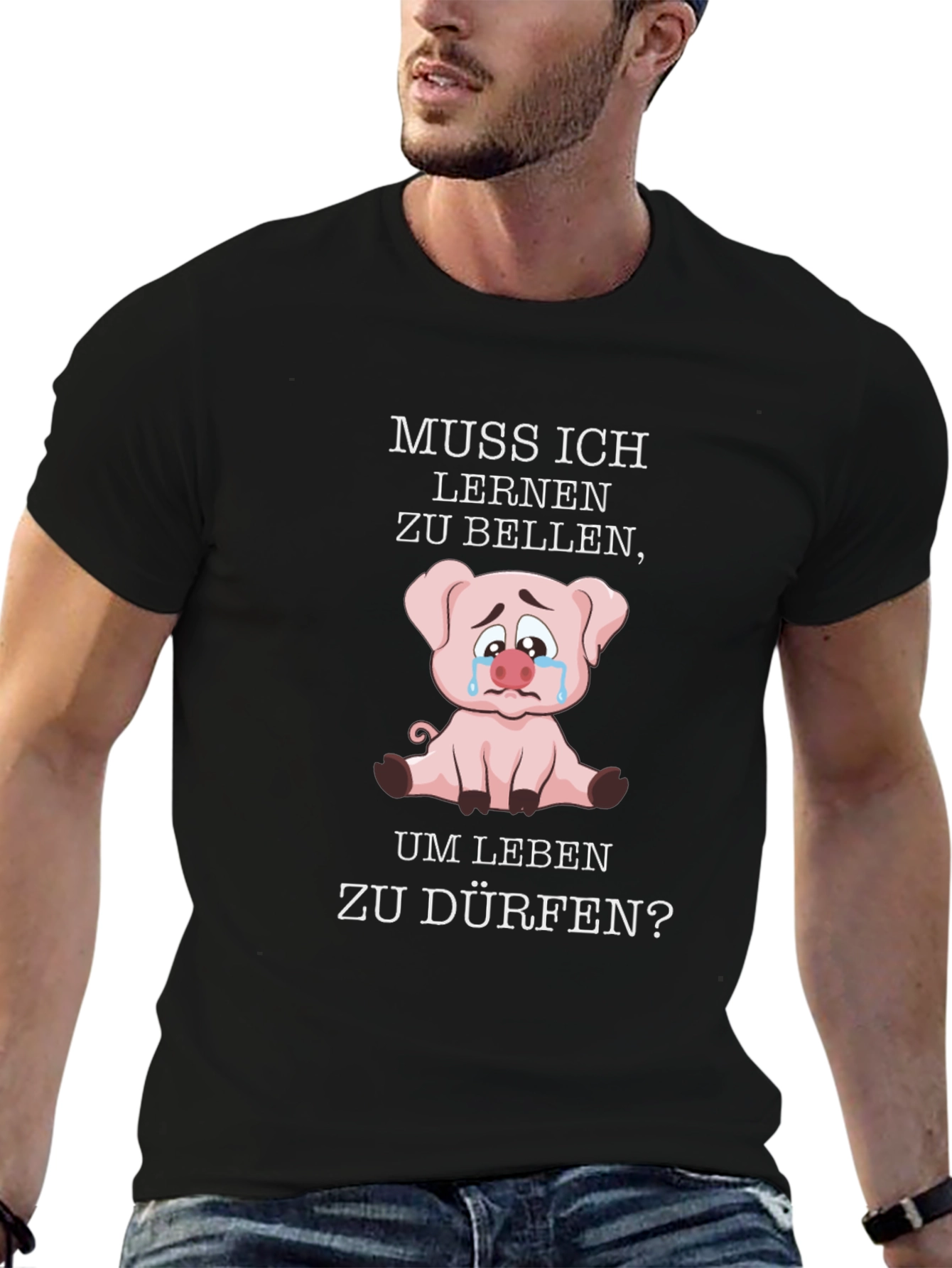 Muss Ich Lernen Pig Graphic Black T-Shirt