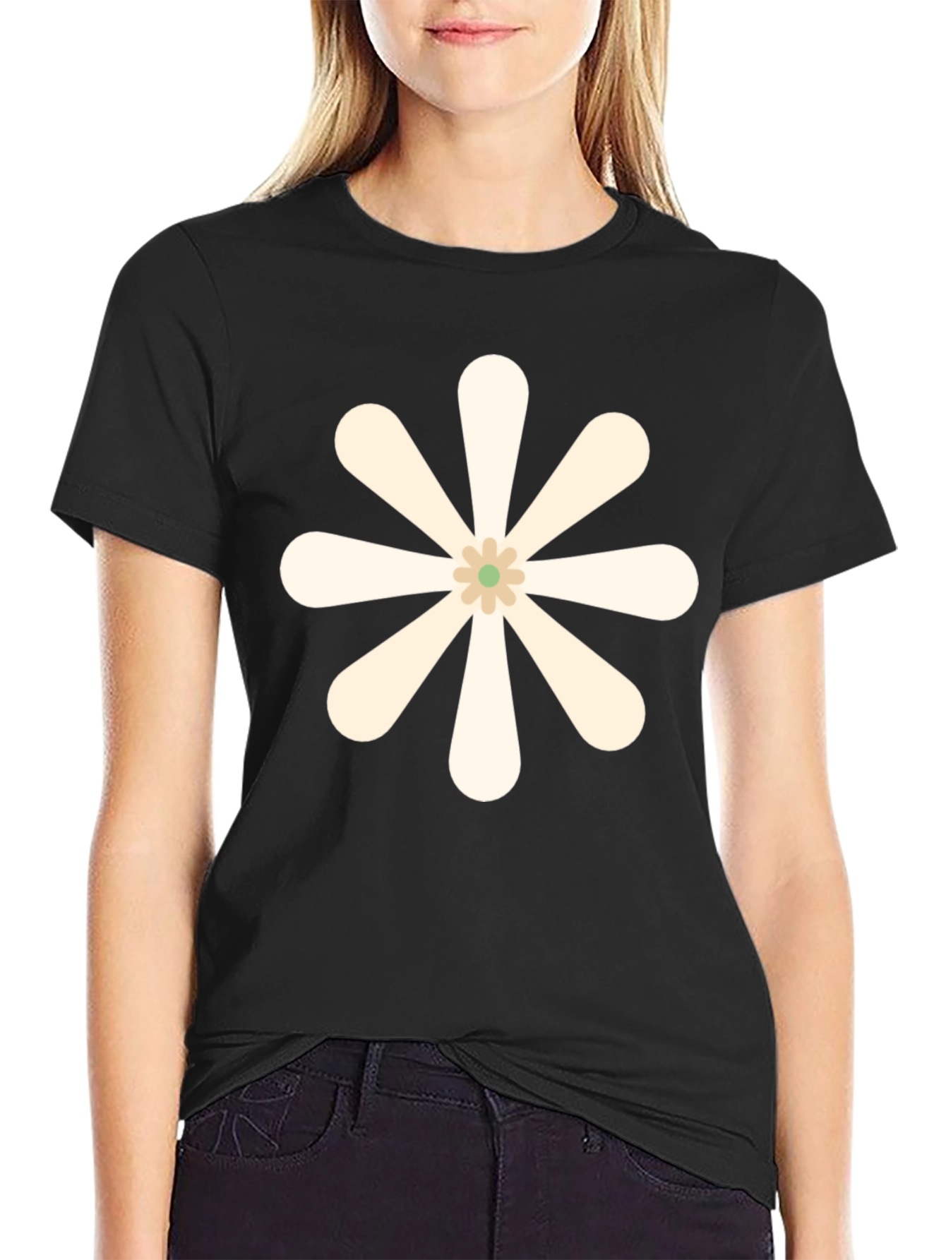 Retro Flower Graphic Black T-Shirt