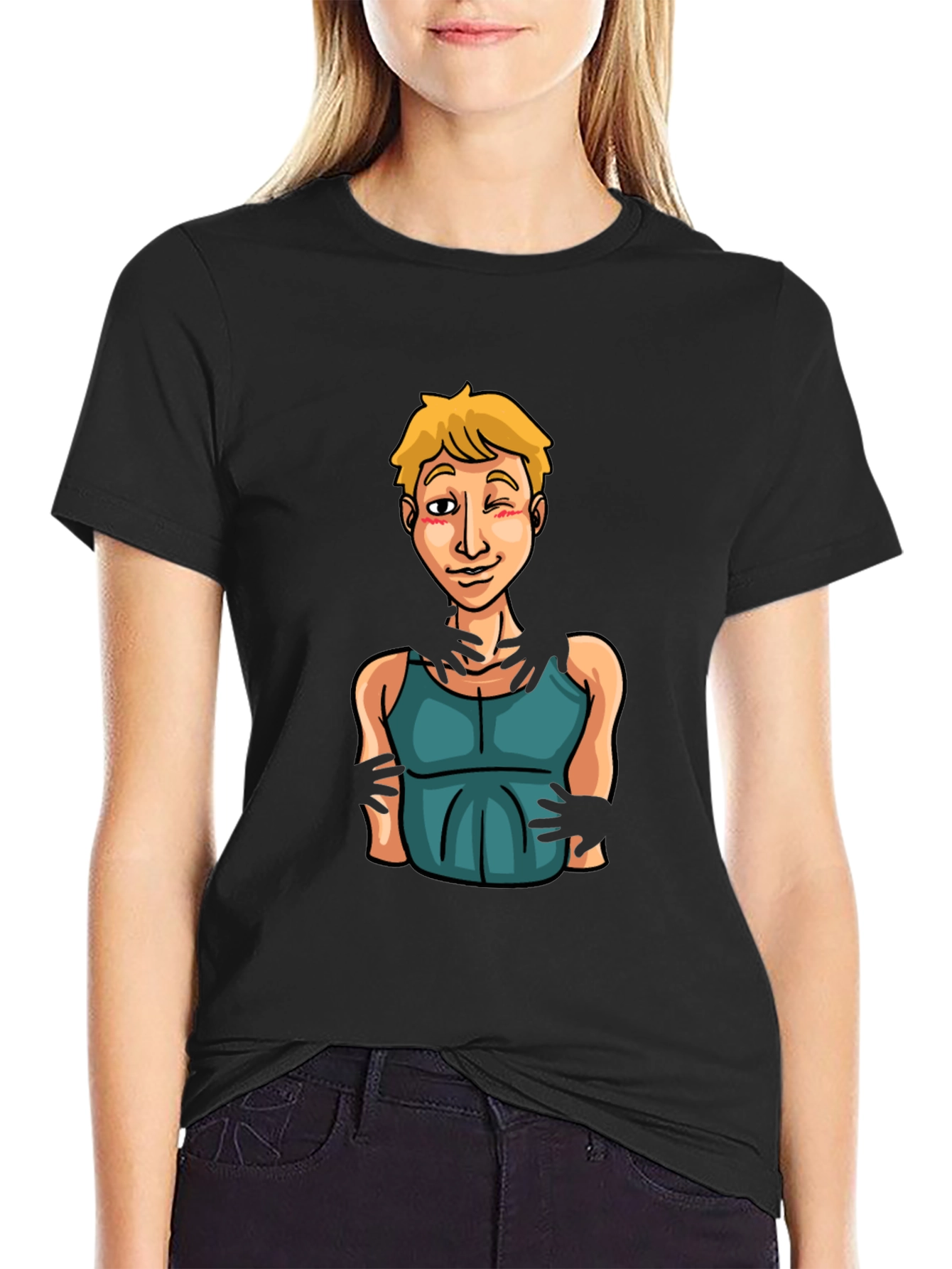 Cartoon Graphic Print Black T-Shirt