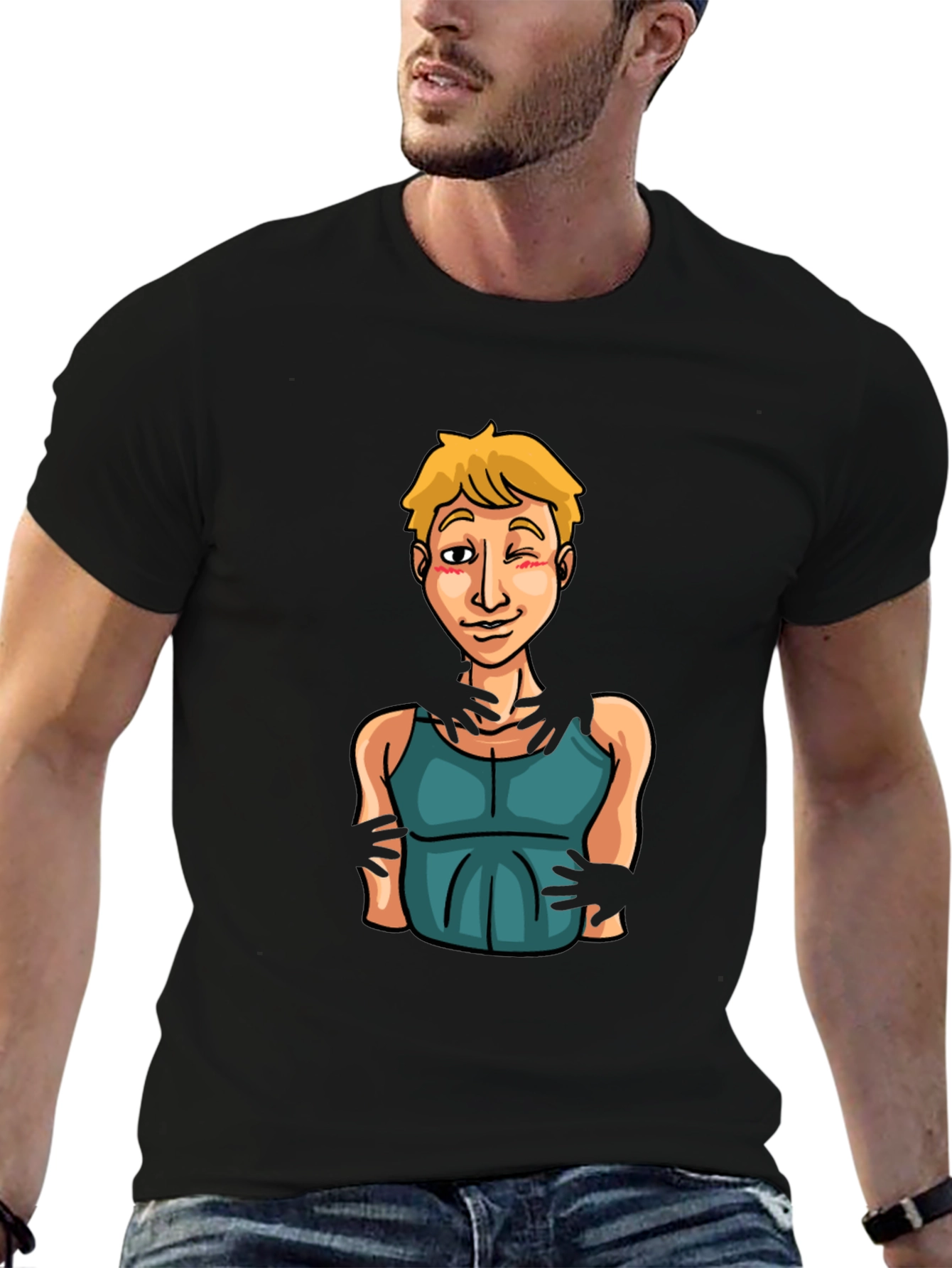 Cartoon Graphic Print Black T-Shirt
