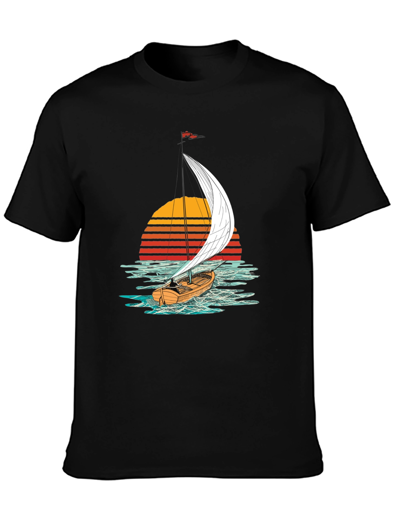 Sailboat Sunset Graphic Tee - Black T-Shirt
