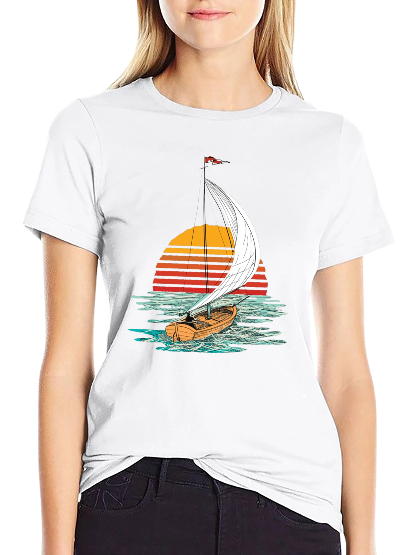 Sailboat Sunset Graphic Tee - Black T-Shirt