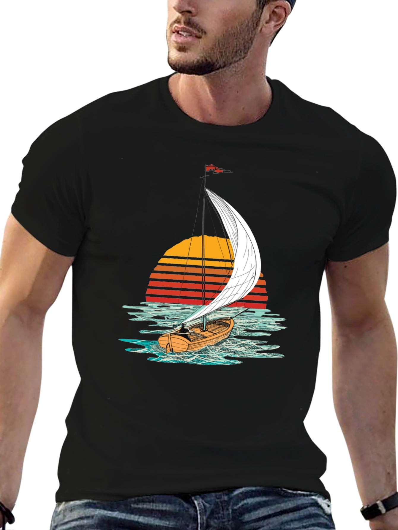Sailboat Sunset Graphic Tee - Black T-Shirt