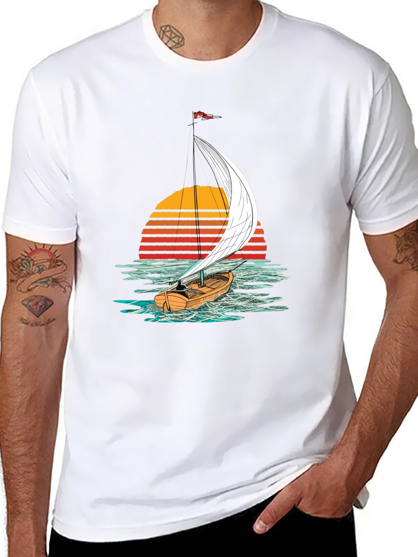 Sailboat Sunset Graphic Tee - Black T-Shirt