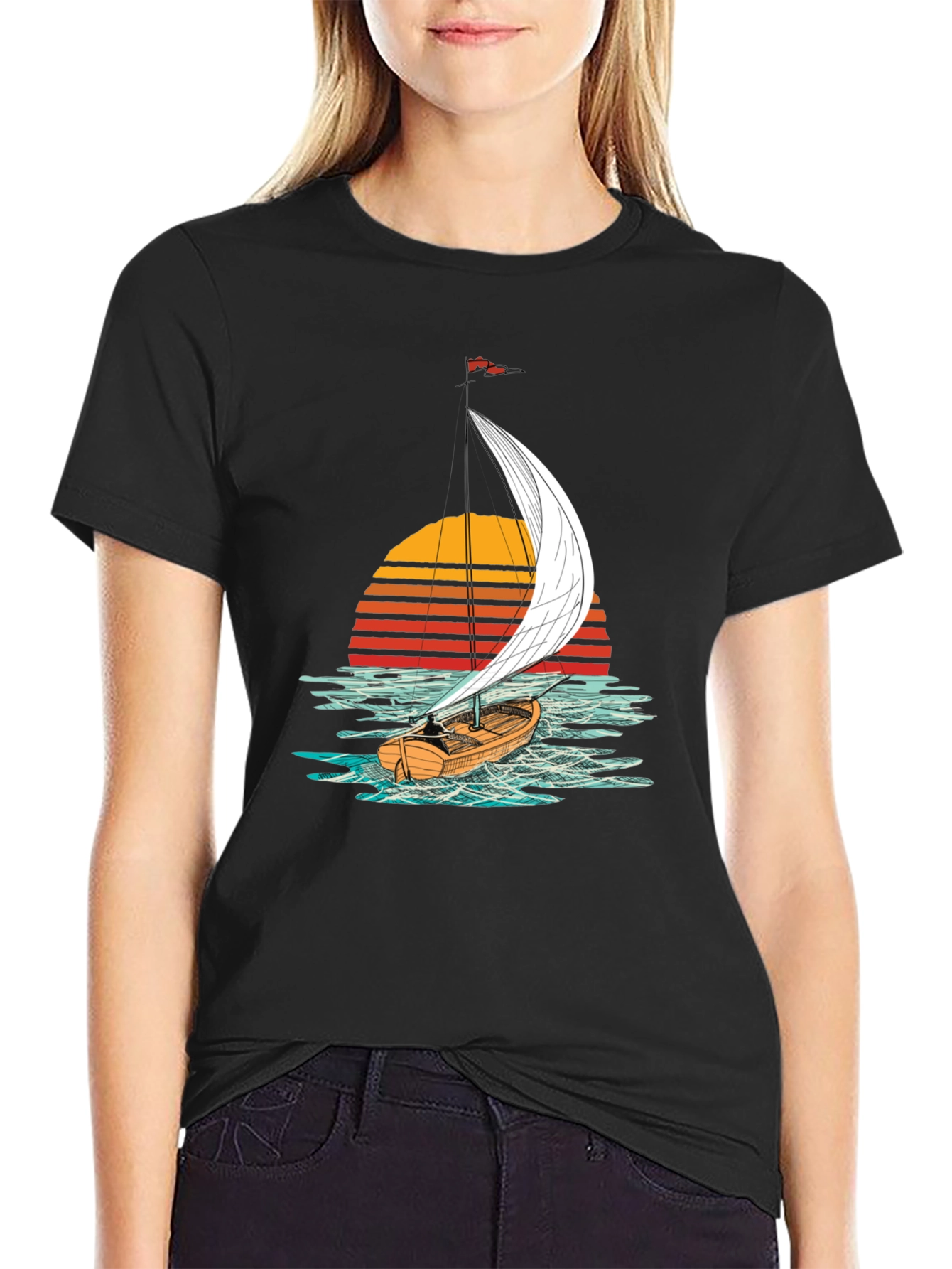 Sailboat Sunset Graphic Tee - Black T-Shirt