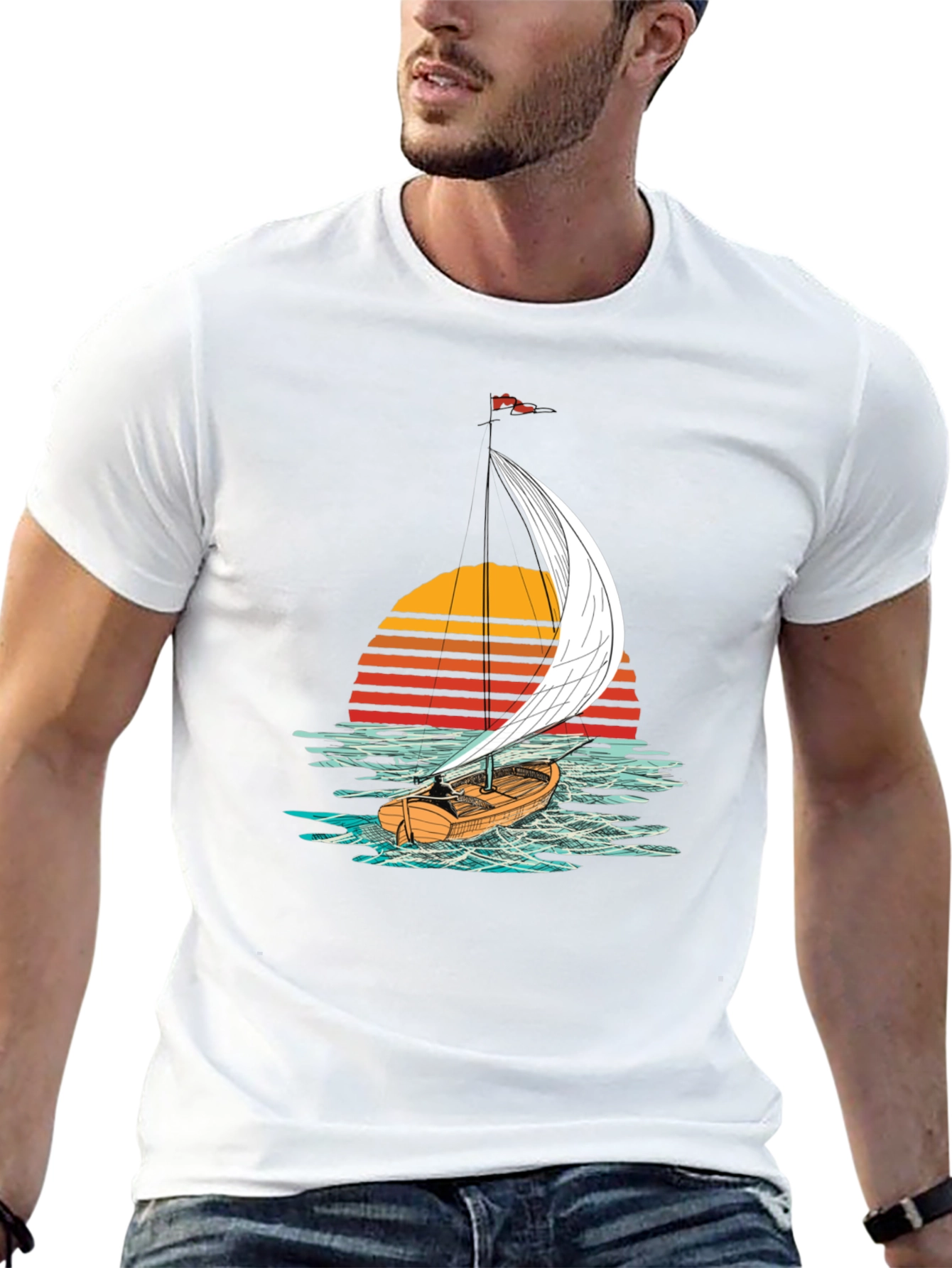 Sailboat Sunset Graphic Tee - Black T-Shirt