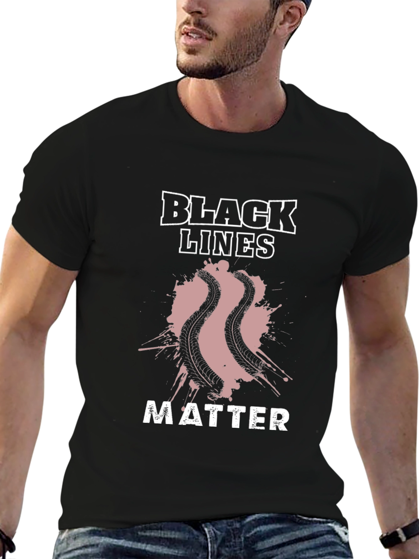 Black Lines Matter Graphic Tee - Mens Black T-Shirt