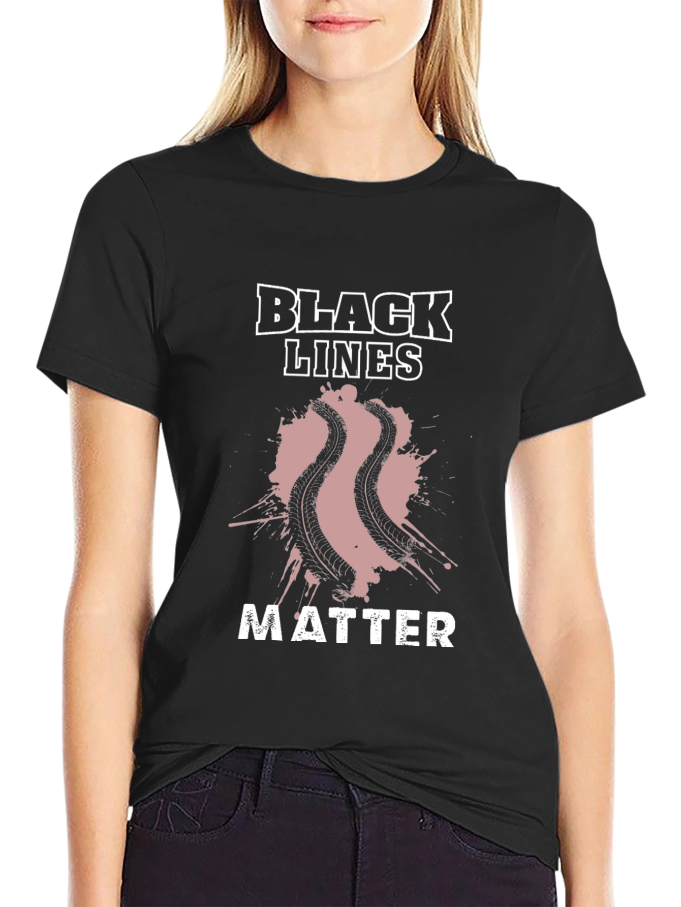 Black Lines Matter Graphic Tee - Mens Black T-Shirt