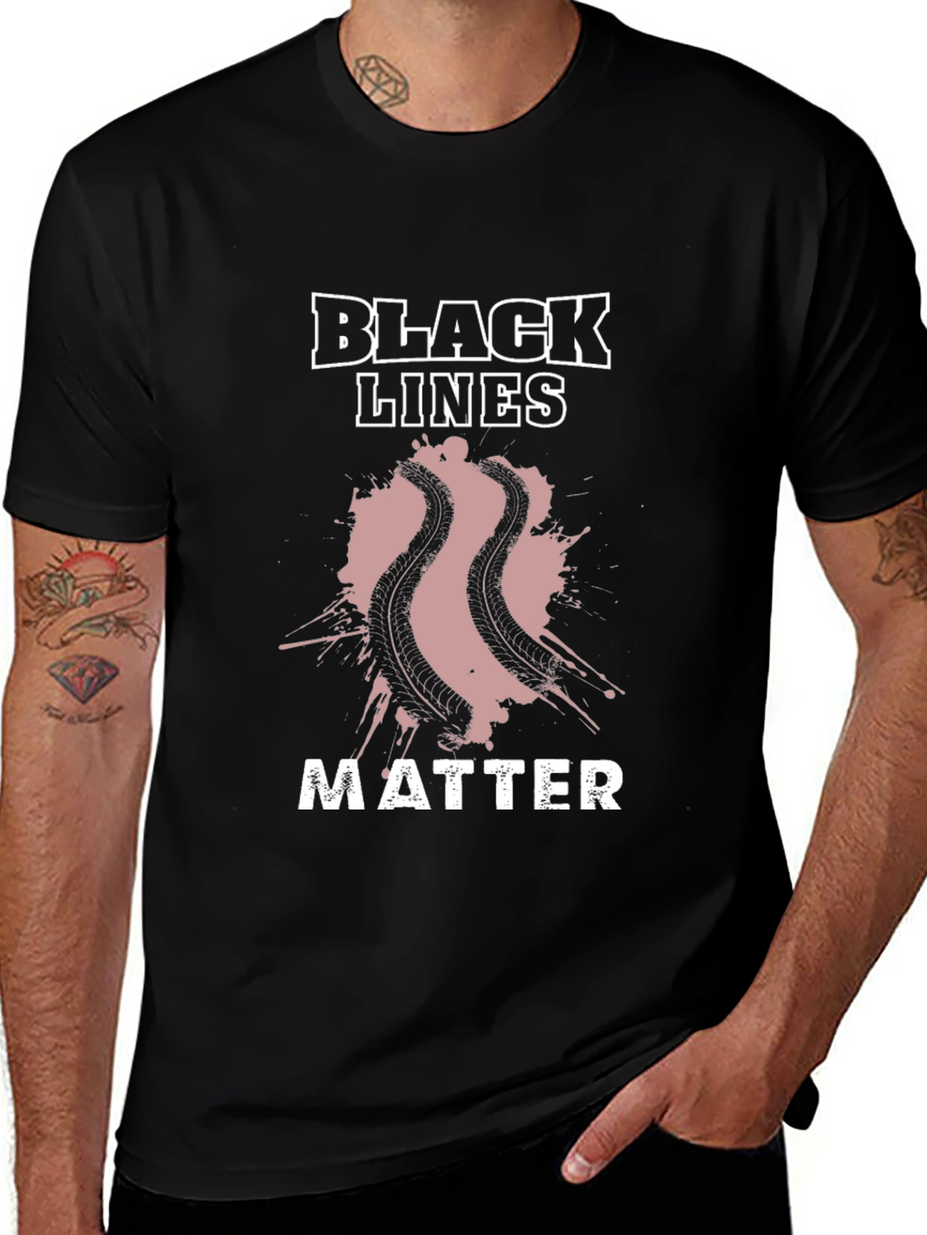 Black Lines Matter Graphic Tee - Mens Black T-Shirt