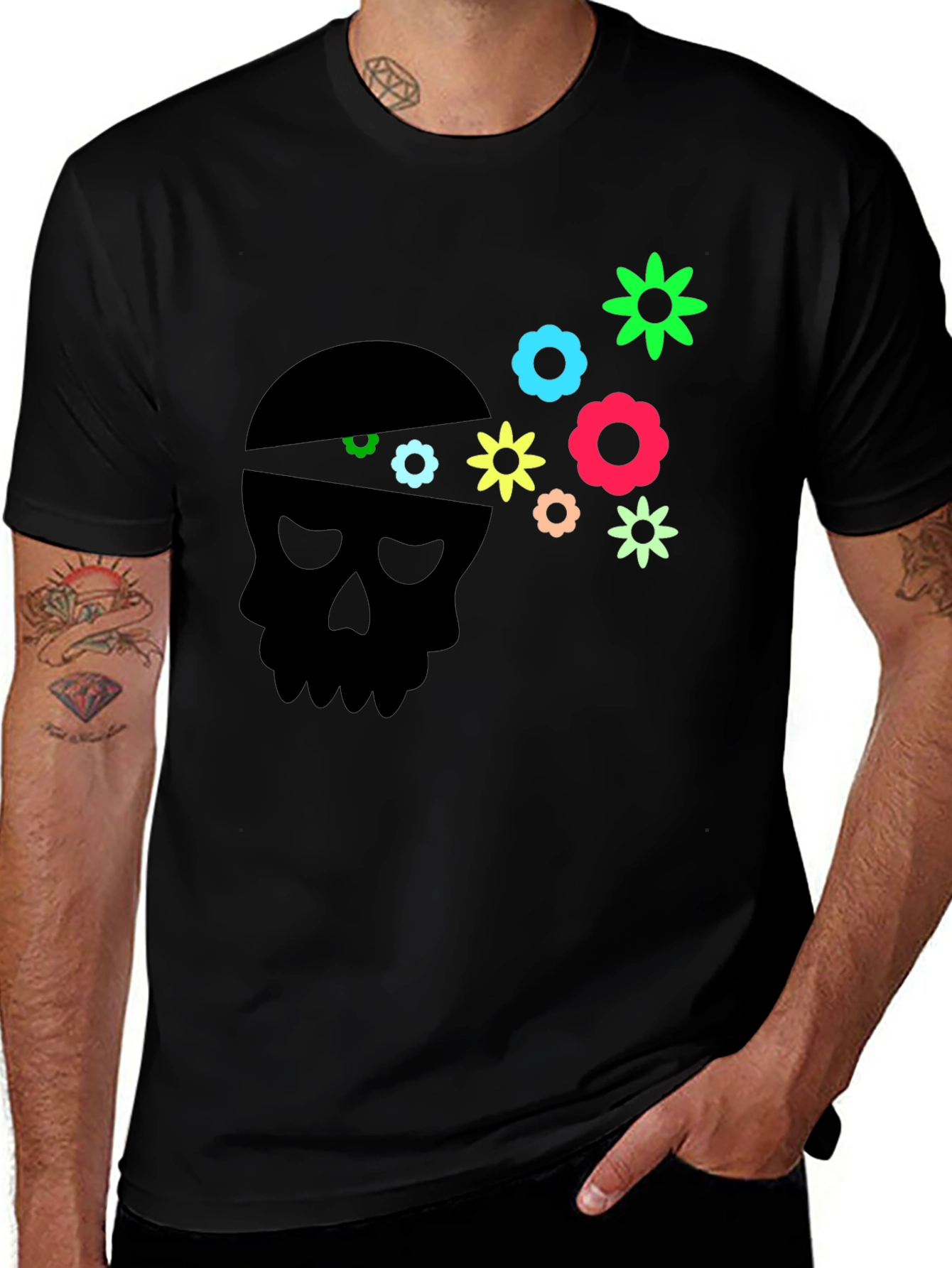 Skull Flower Power Graphic Tee
